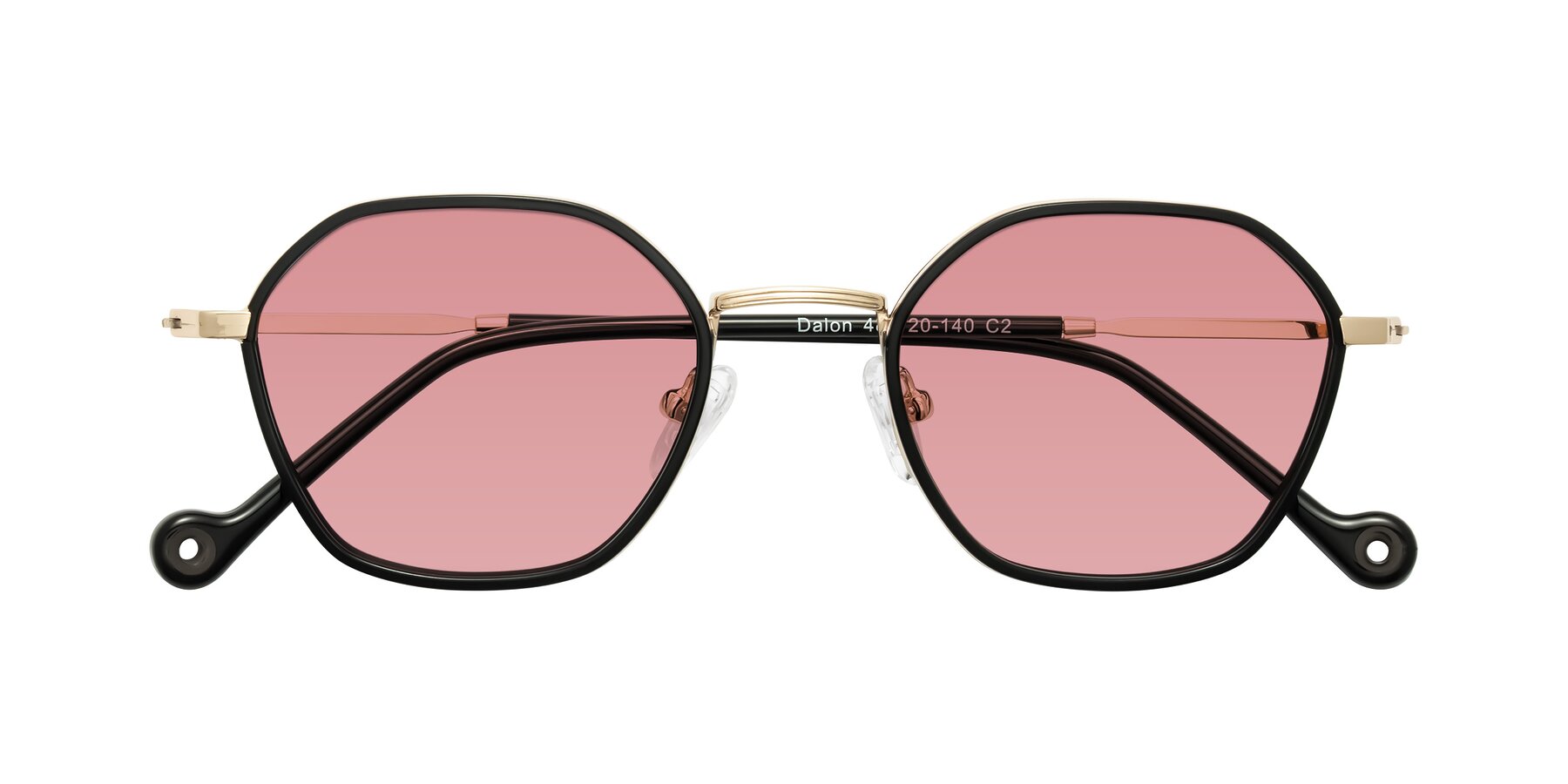 Folded Front of Dalon in Black/Gold with Medium Garnet Tinted Lenses