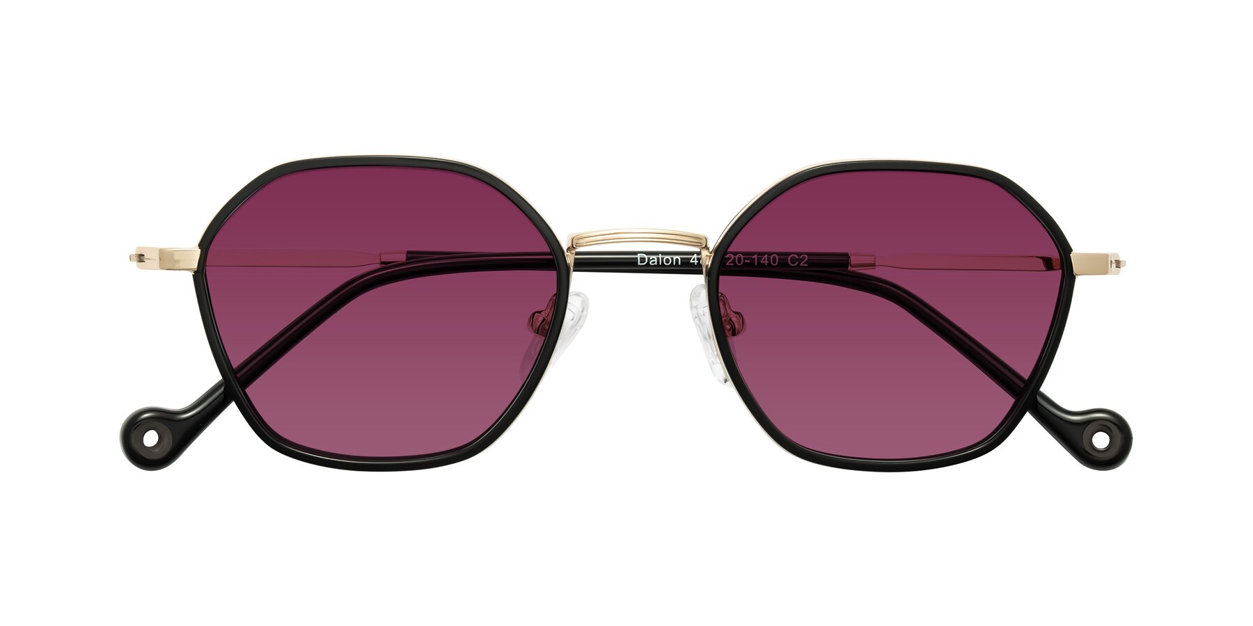 Folded Front of Dalon in Black/Gold with Wine Tinted Lenses