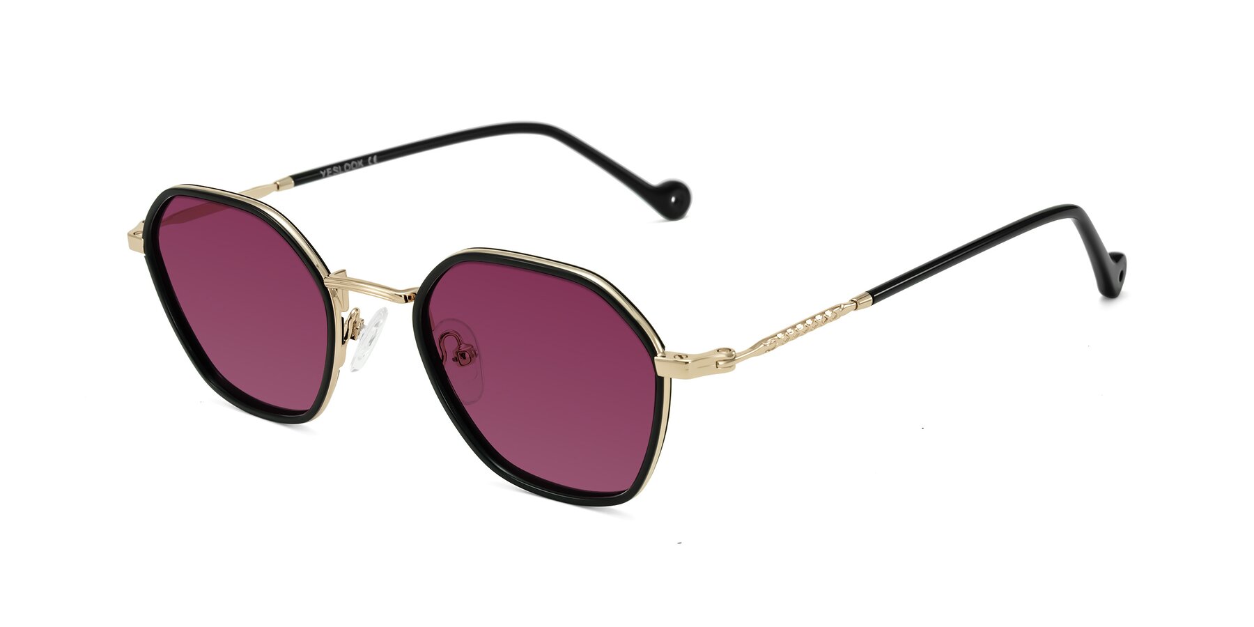 Angle of Dalon in Black/Gold with Wine Tinted Lenses