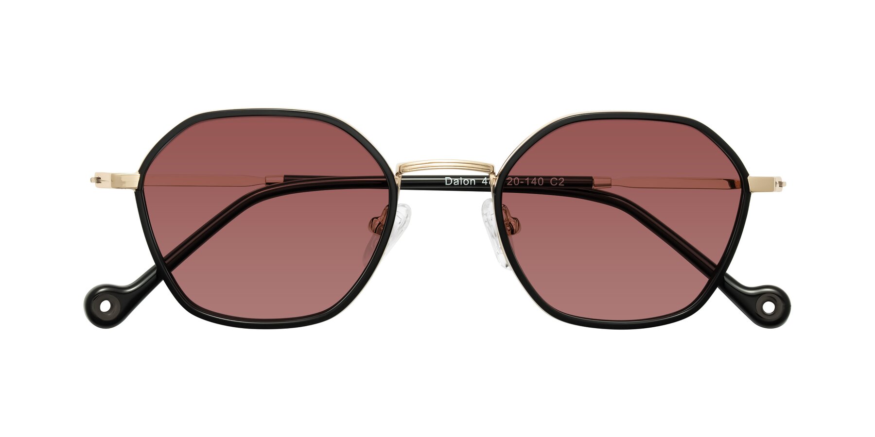 Folded Front of Dalon in Black/Gold with Garnet Tinted Lenses