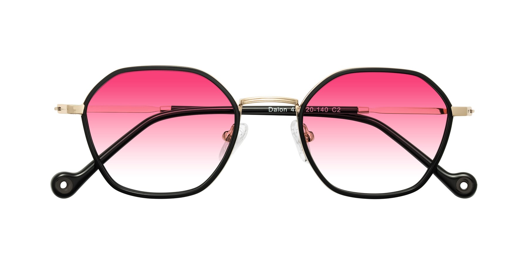 Folded Front of Dalon in Black/Gold with Pink Gradient Lenses