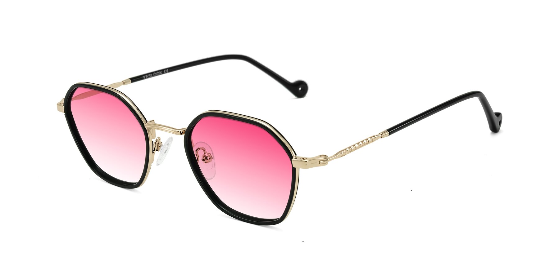 Angle of Dalon in Black/Gold with Pink Gradient Lenses