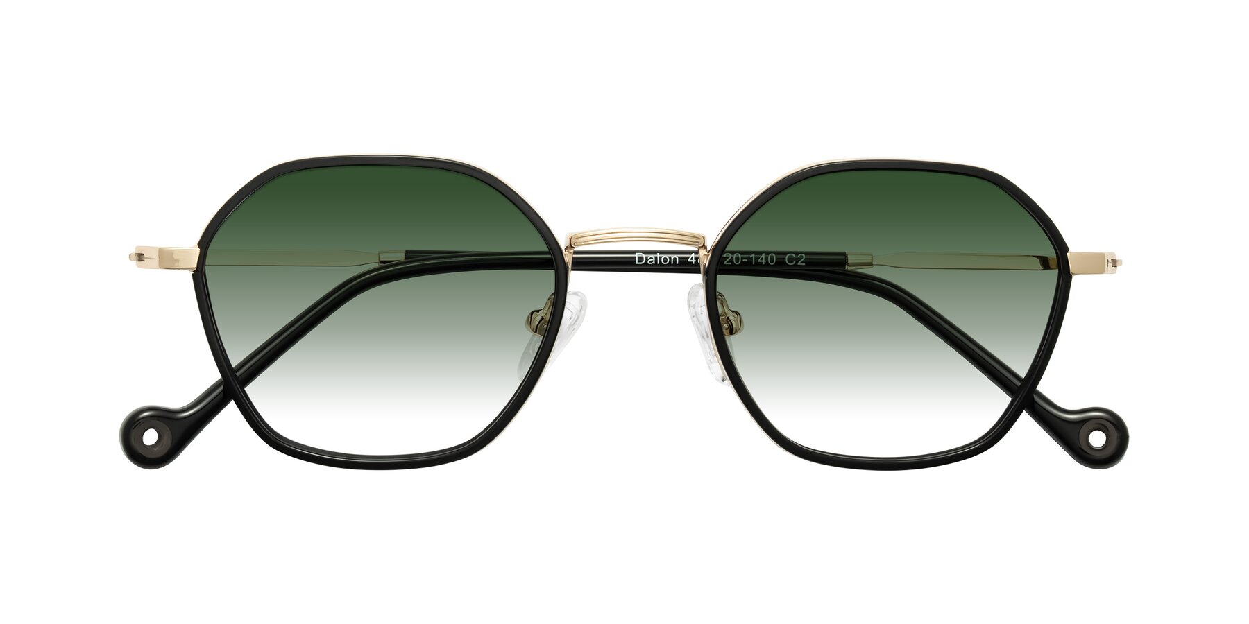 Folded Front of Dalon in Black/Gold with Green Gradient Lenses