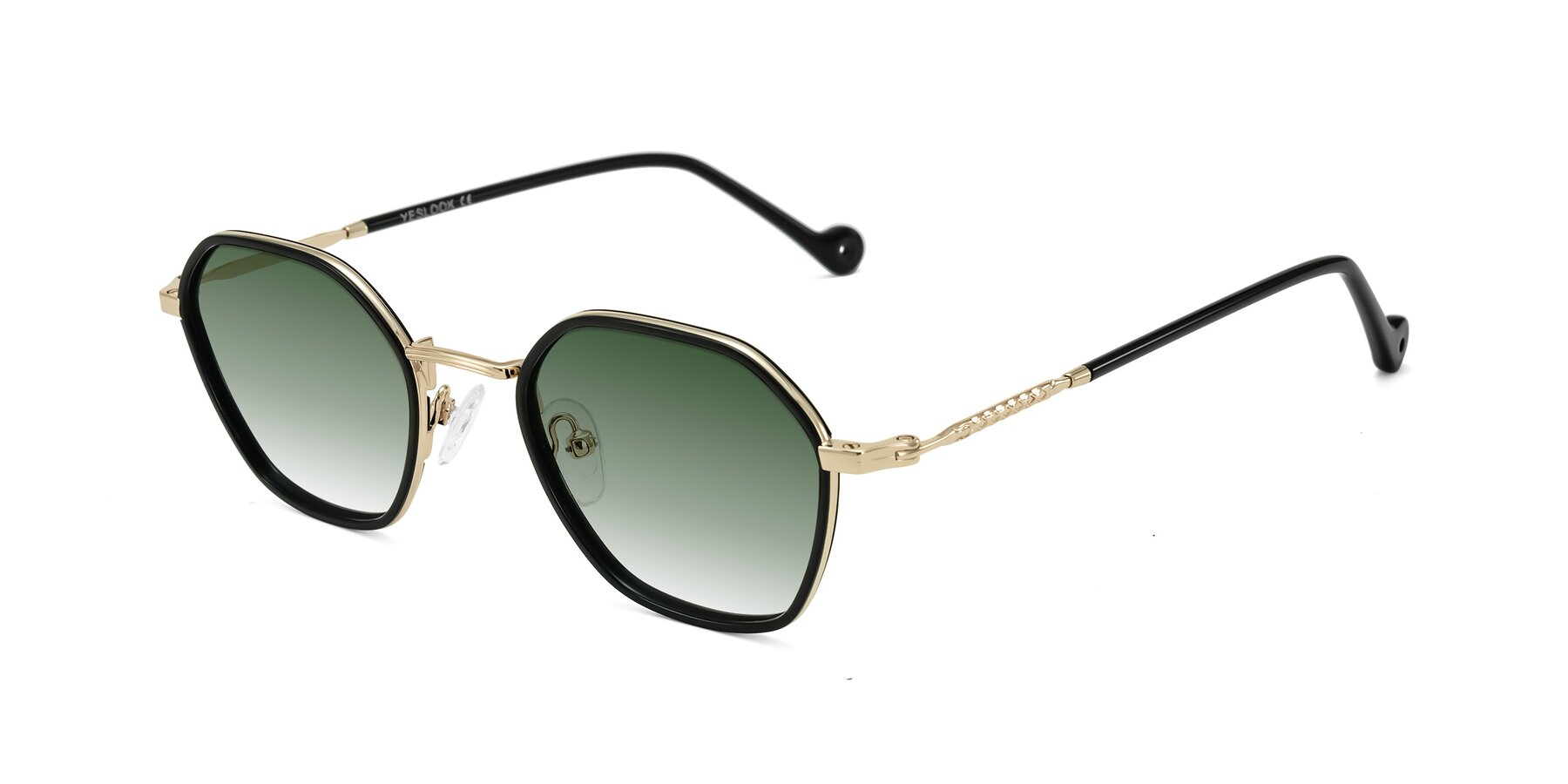 Angle of Dalon in Black/Gold with Green Gradient Lenses