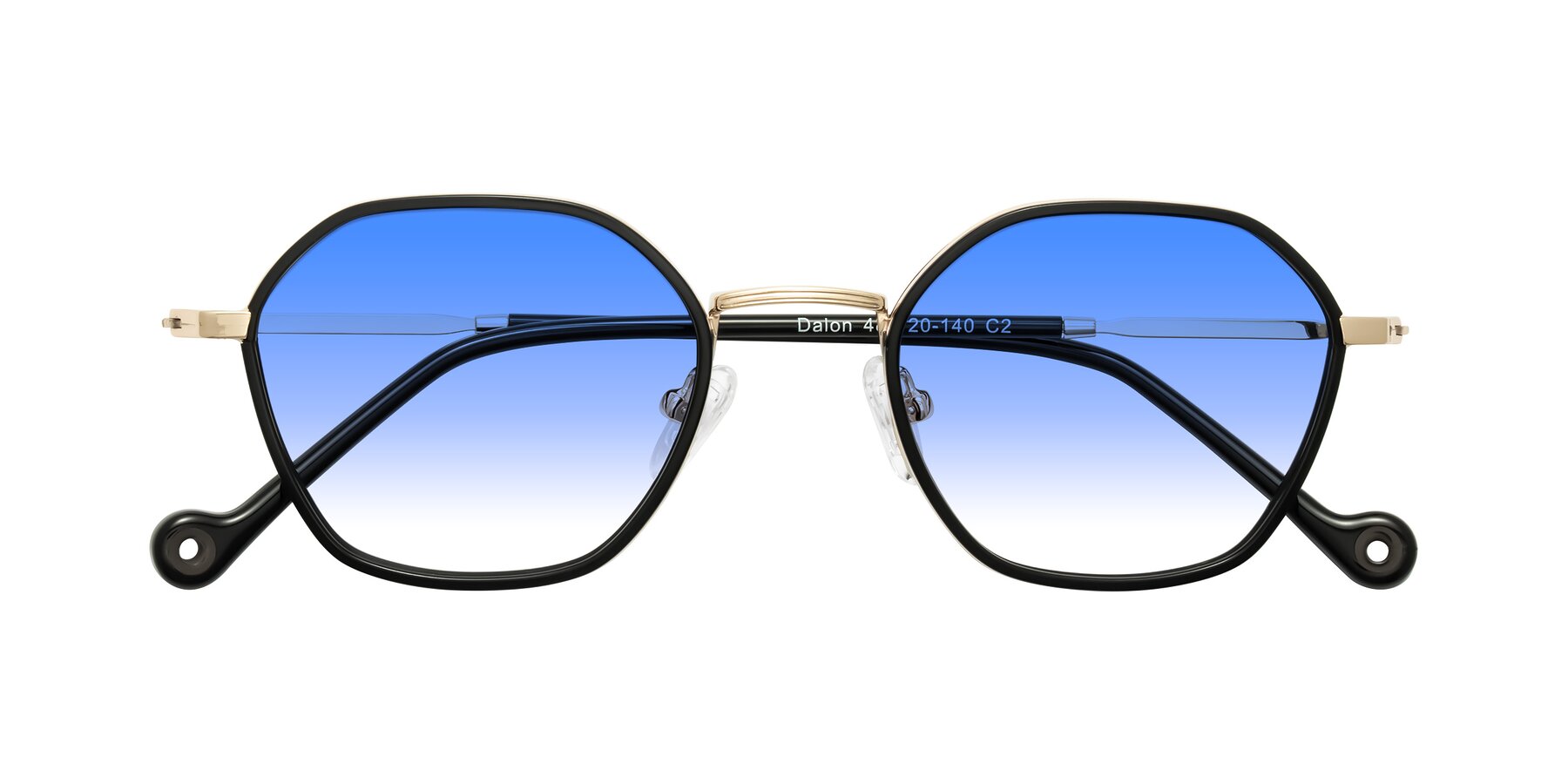 Folded Front of Dalon in Black/Gold with Blue Gradient Lenses