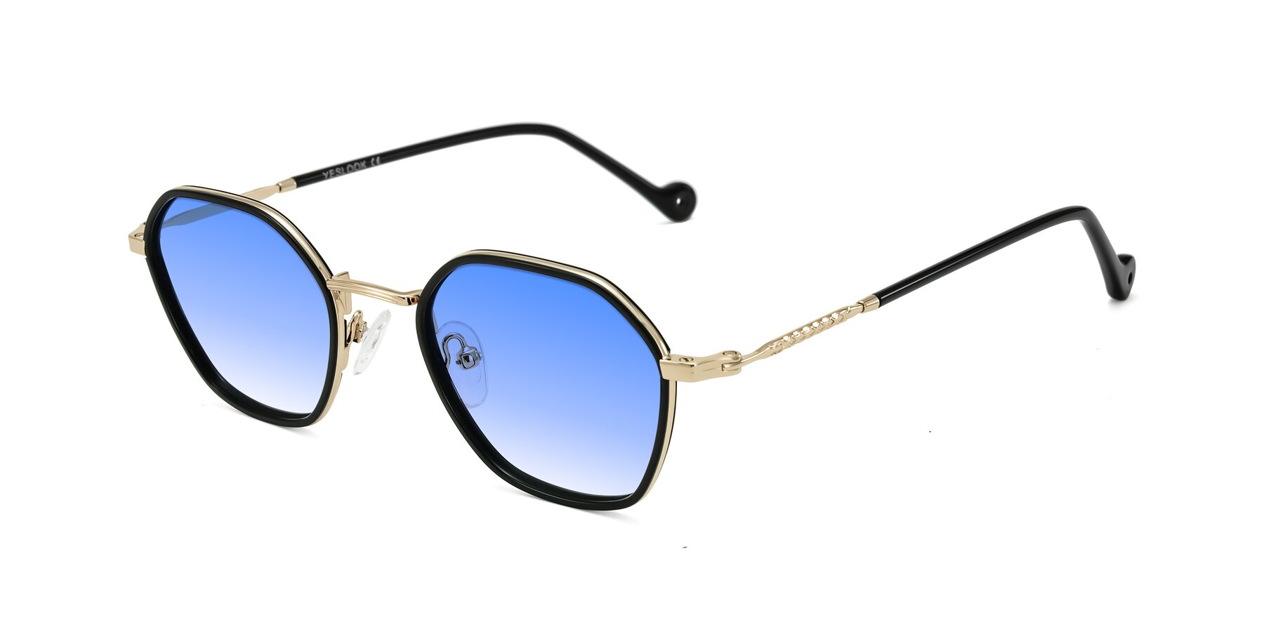 Angle of Dalon in Black/Gold with Blue Gradient Lenses