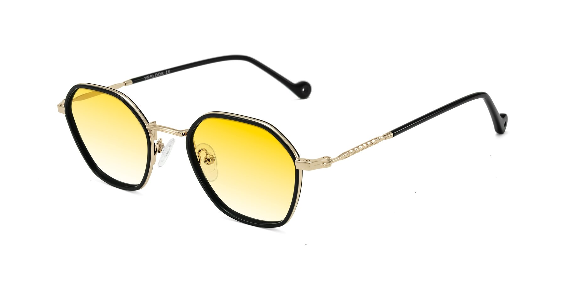 Angle of Dalon in Black/Gold with Yellow Gradient Lenses