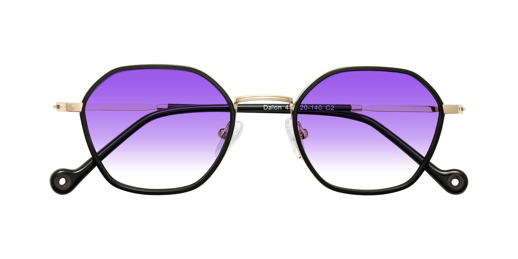 Folded Front of Dalon in Black/Gold with Purple Gradient Lenses