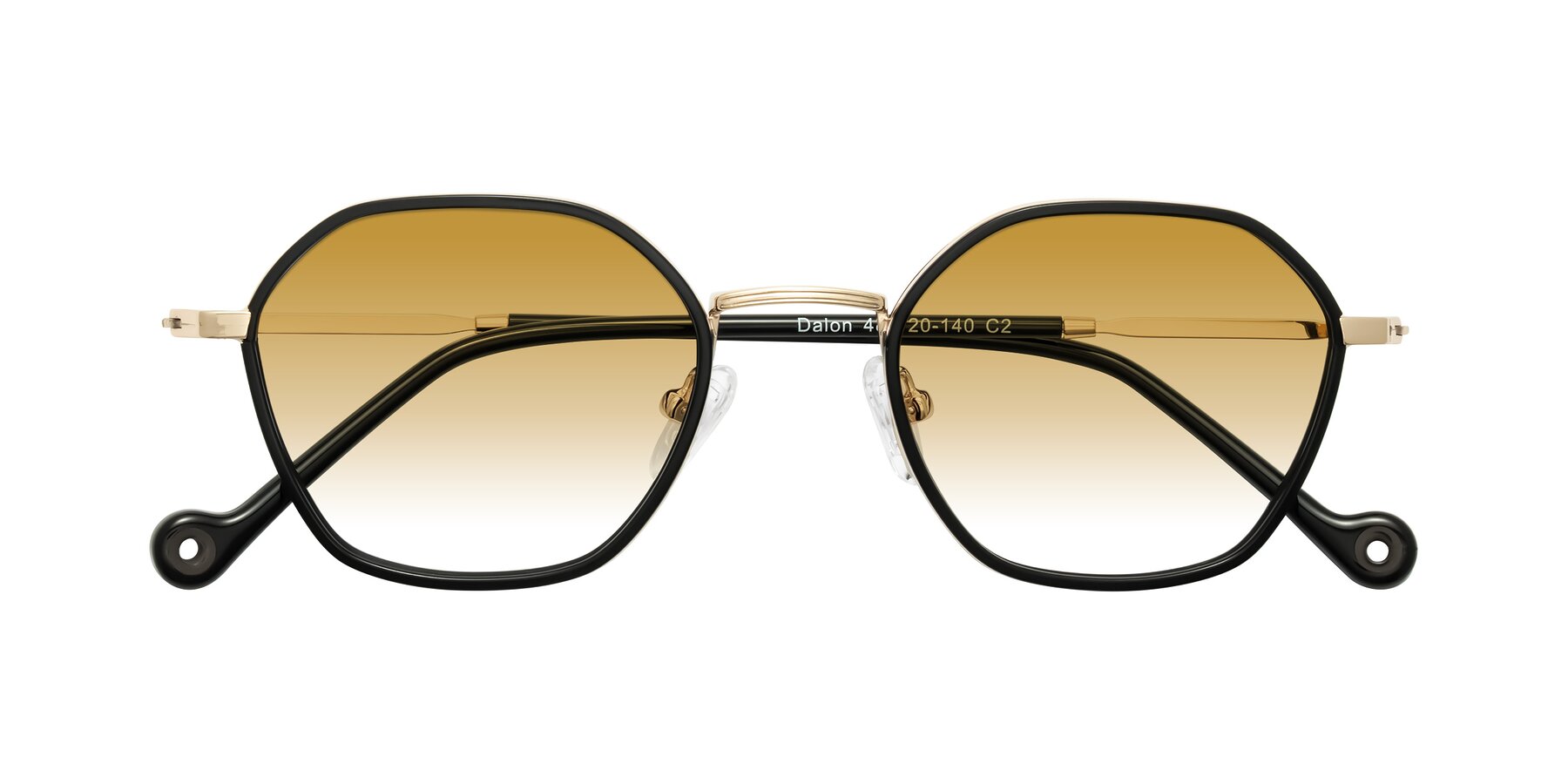 Folded Front of Dalon in Black/Gold with Champagne Gradient Lenses