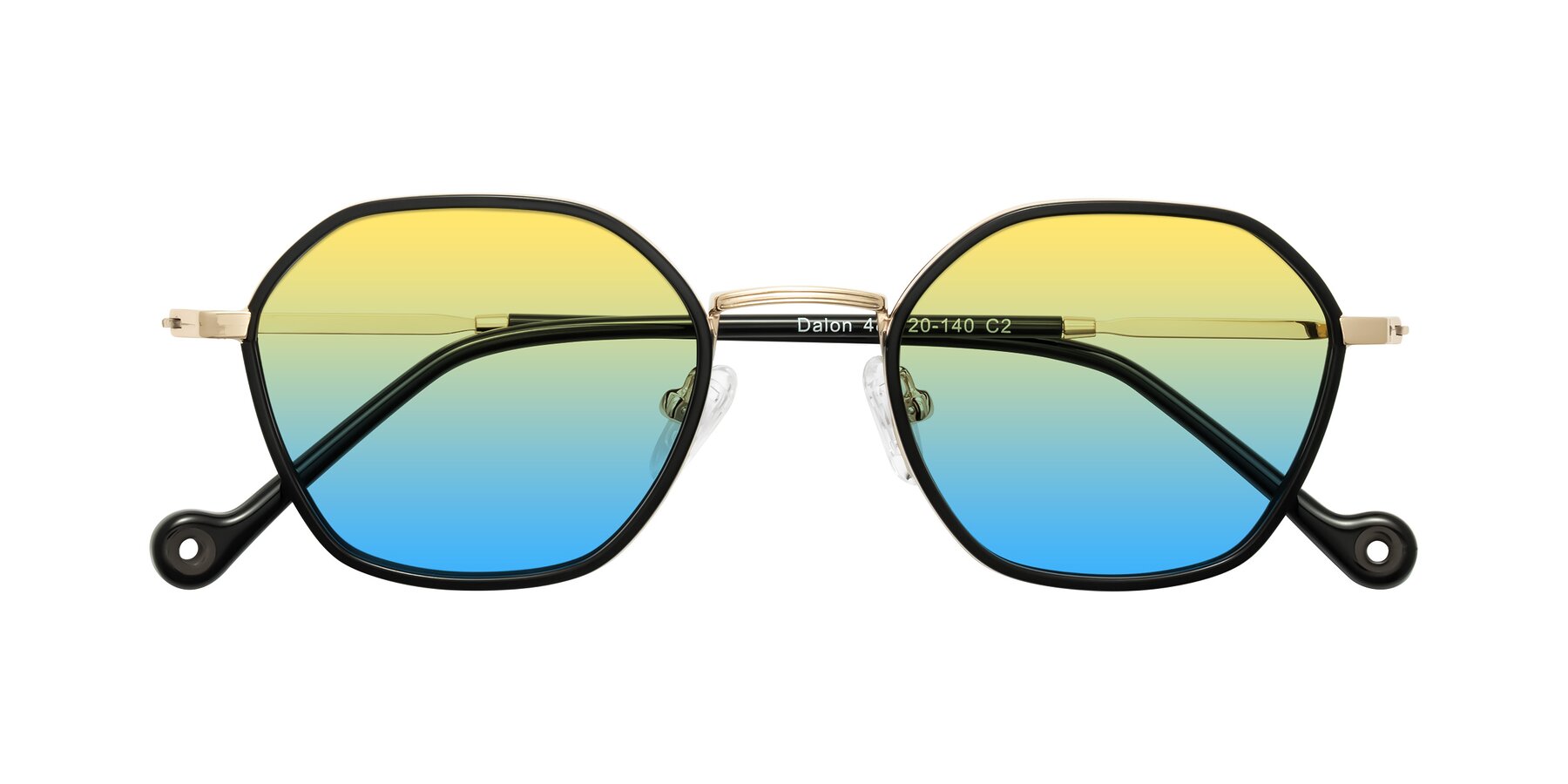 Folded Front of Dalon in Black/Gold with Yellow / Blue Gradient Lenses