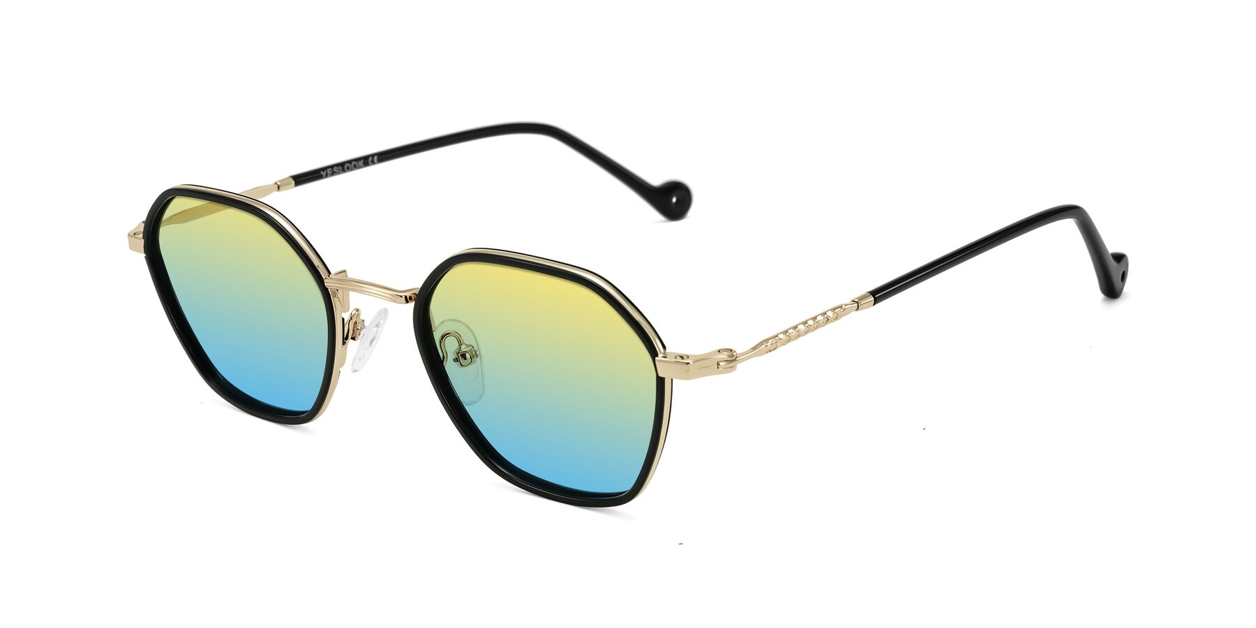 Angle of Dalon in Black/Gold with Yellow / Blue Gradient Lenses