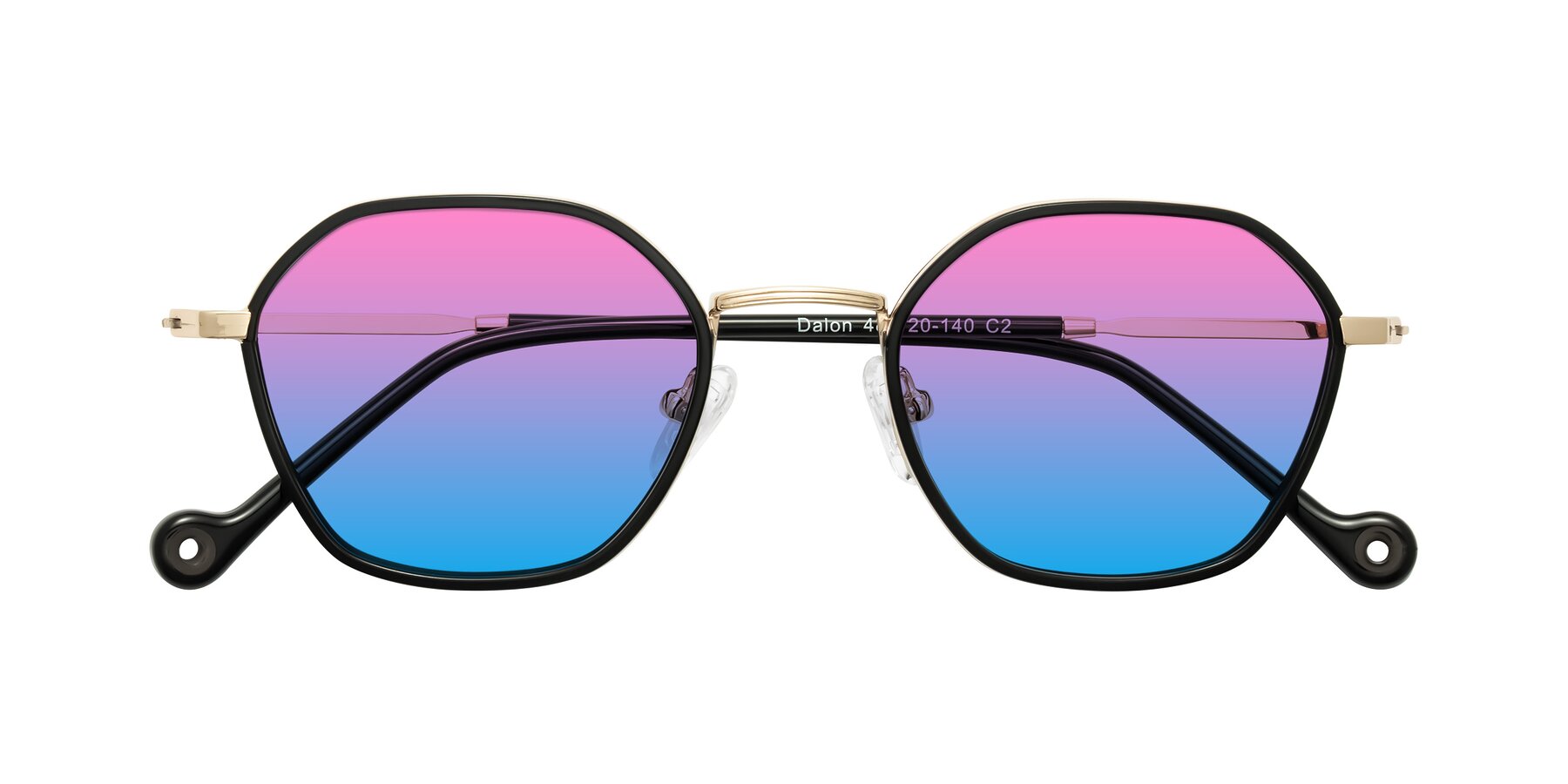 Folded Front of Dalon in Black/Gold with Pink / Blue Gradient Lenses