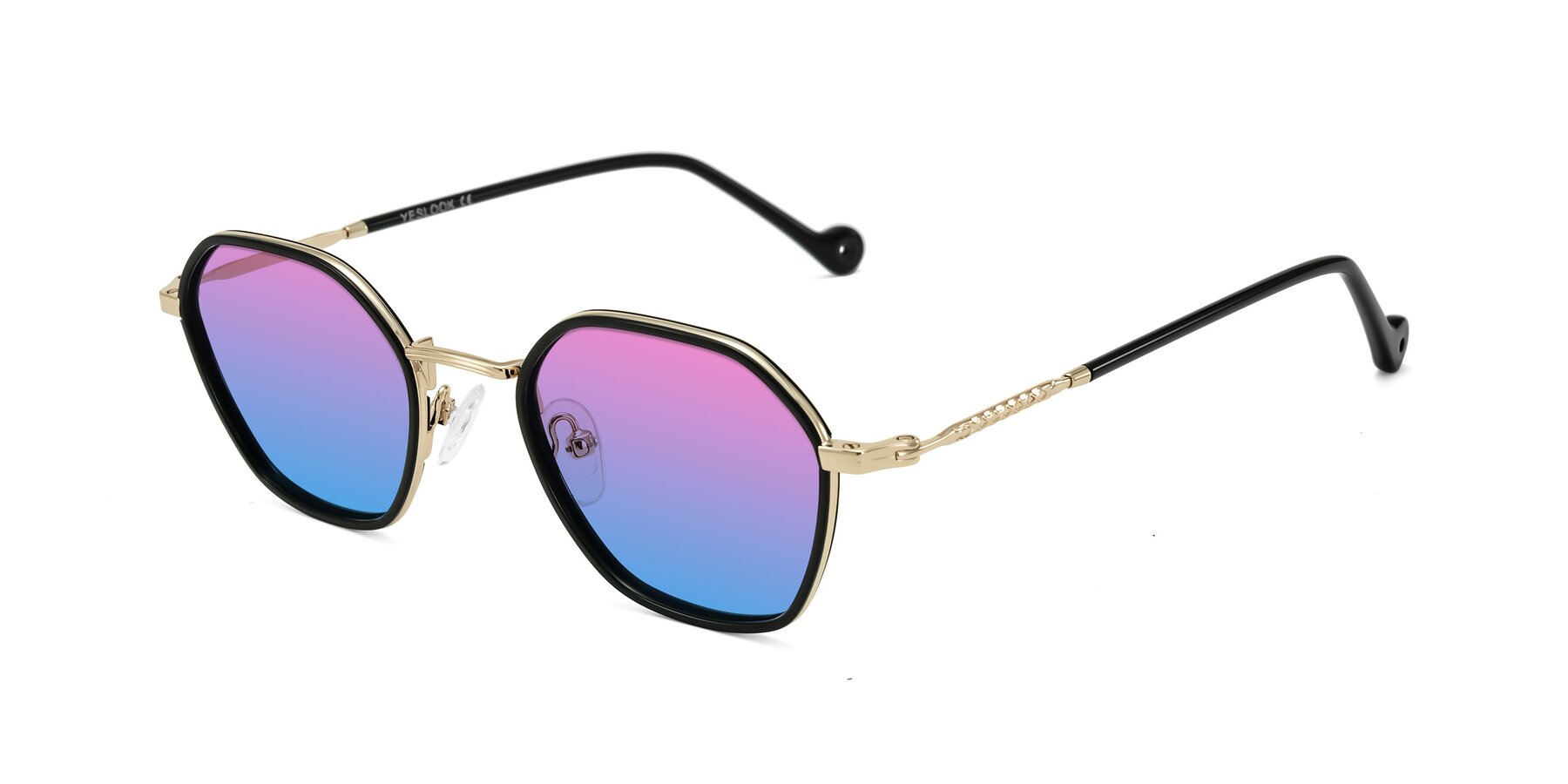 Angle of Dalon in Black/Gold with Pink / Blue Gradient Lenses