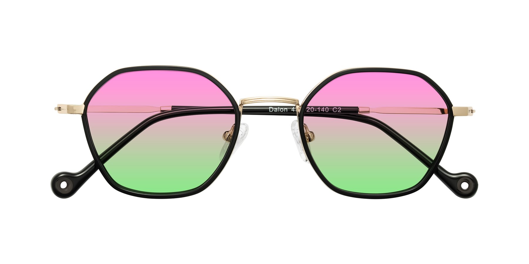 Folded Front of Dalon in Black/Gold with Pink / Green Gradient Lenses