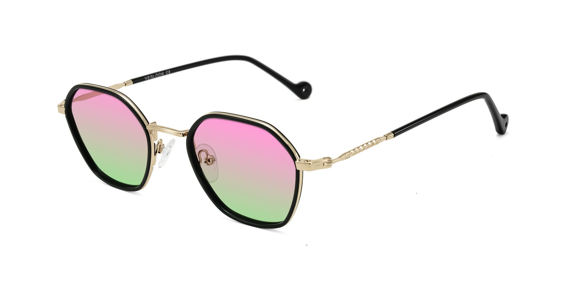 Angle of Dalon in Black/Gold with Pink / Green Gradient Lenses