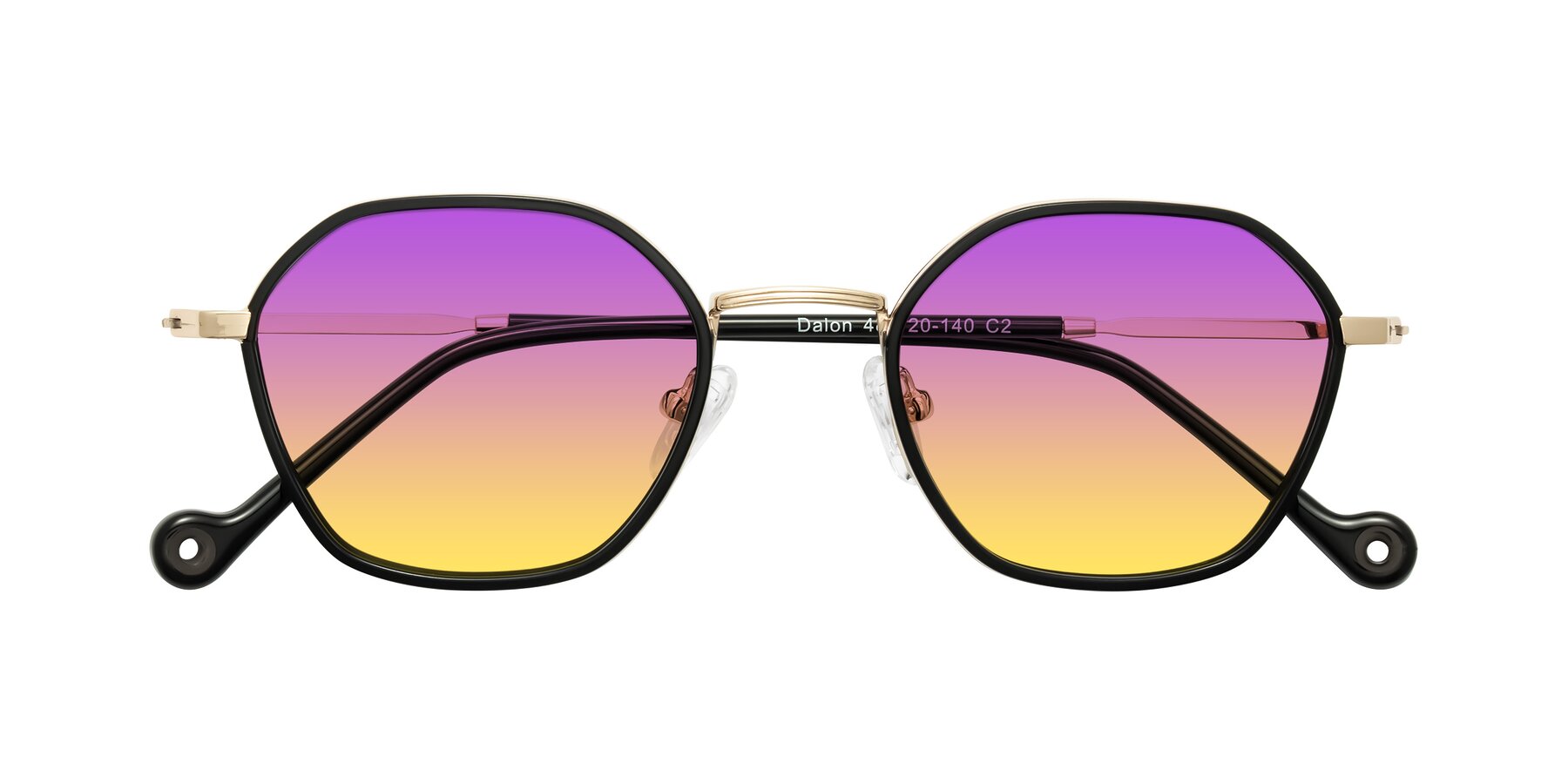 Folded Front of Dalon in Black/Gold with Purple / Yellow Gradient Lenses