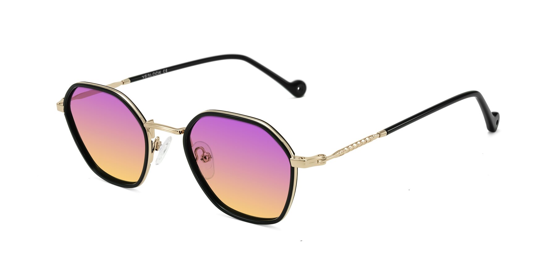 Angle of Dalon in Black/Gold with Purple / Yellow Gradient Lenses
