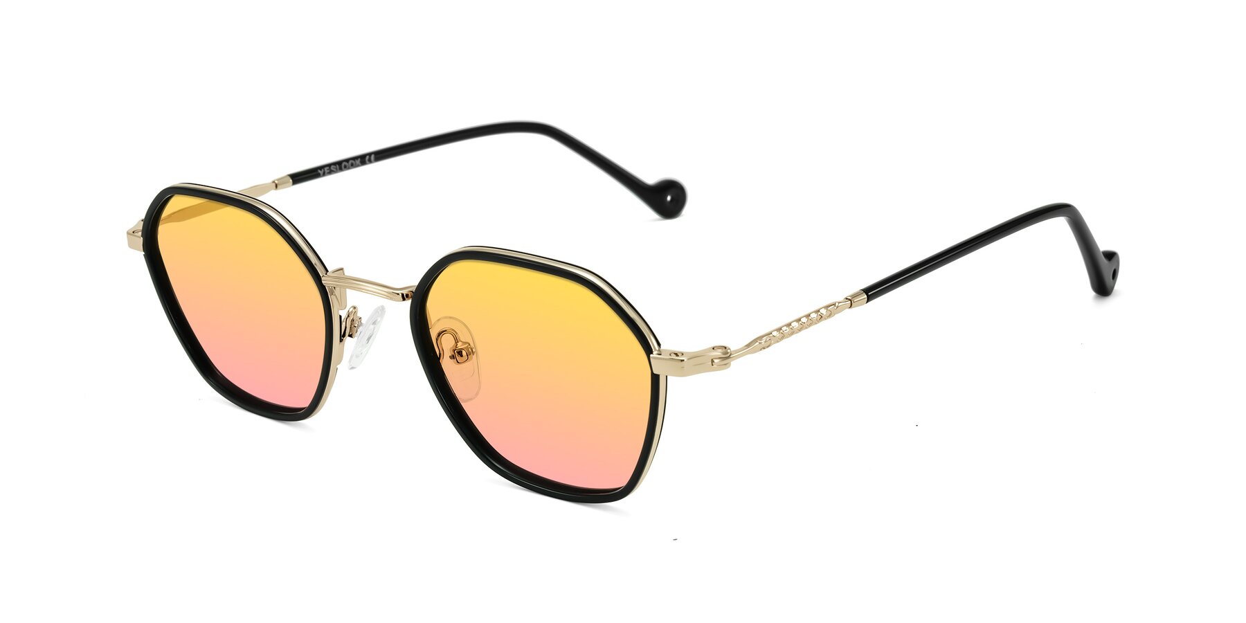 Angle of Dalon in Black/Gold with Yellow / Pink Gradient Lenses