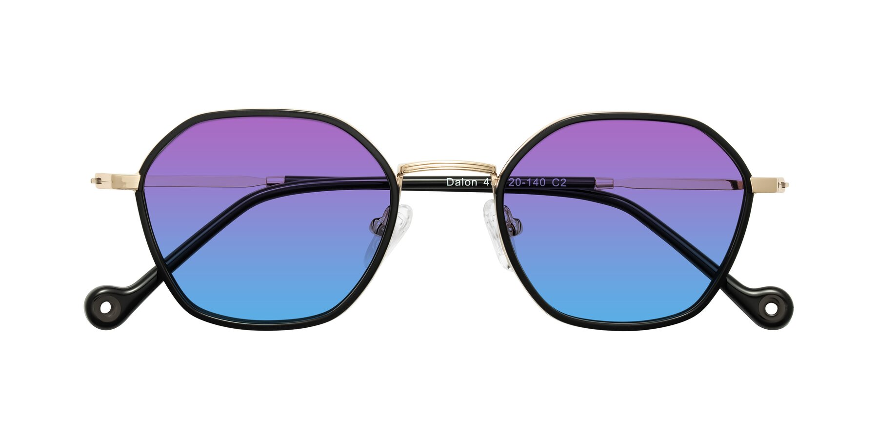 Folded Front of Dalon in Black/Gold with Purple / Blue Gradient Lenses