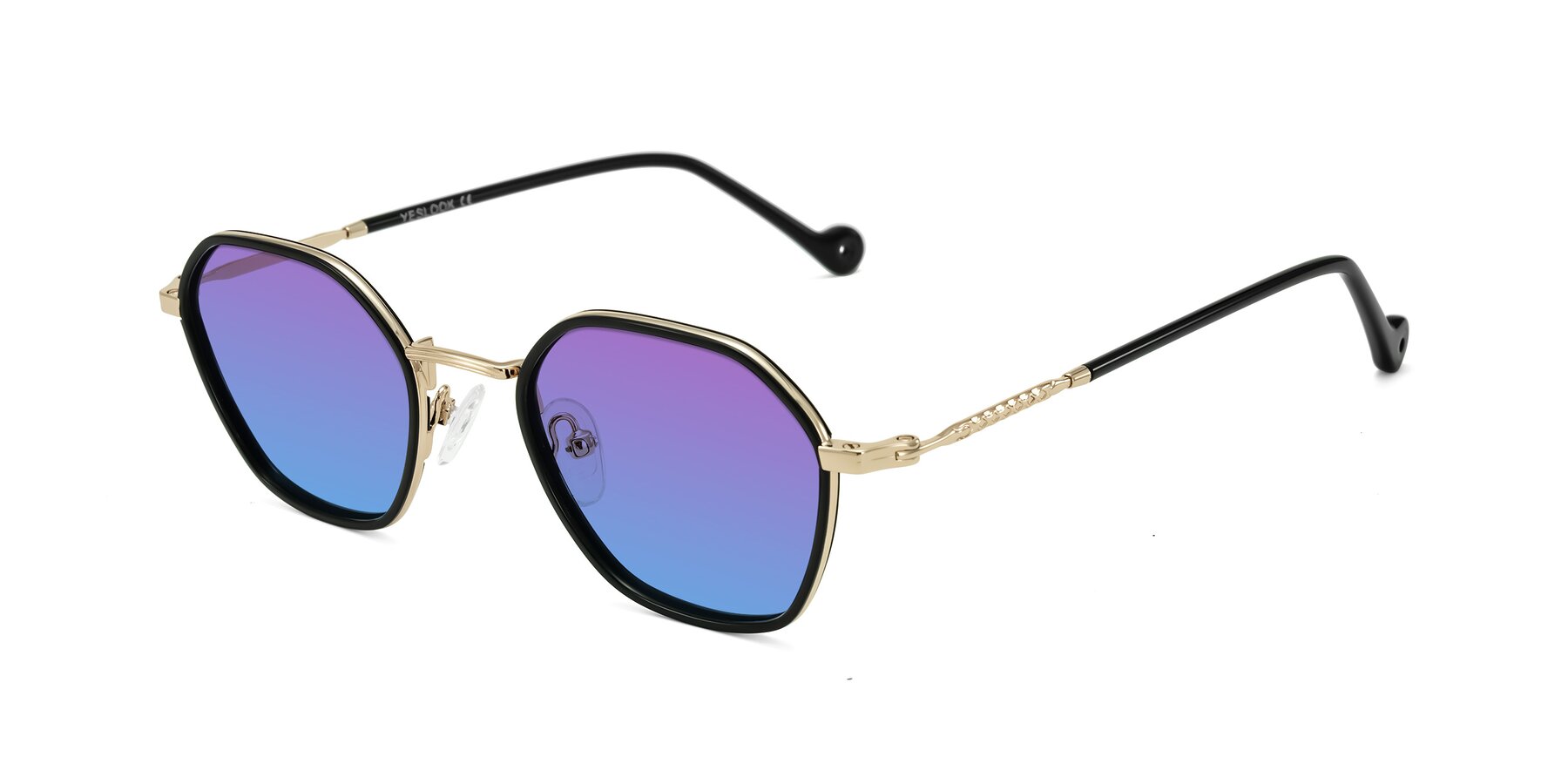 Angle of Dalon in Black/Gold with Purple / Blue Gradient Lenses