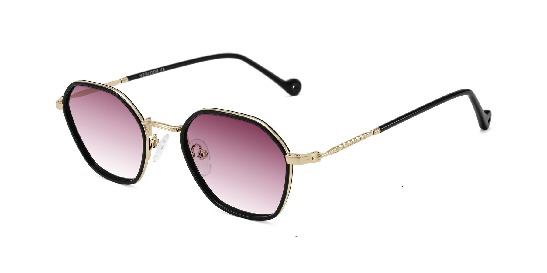 Angle of Dalon in Black/Gold with Wine Gradient Lenses
