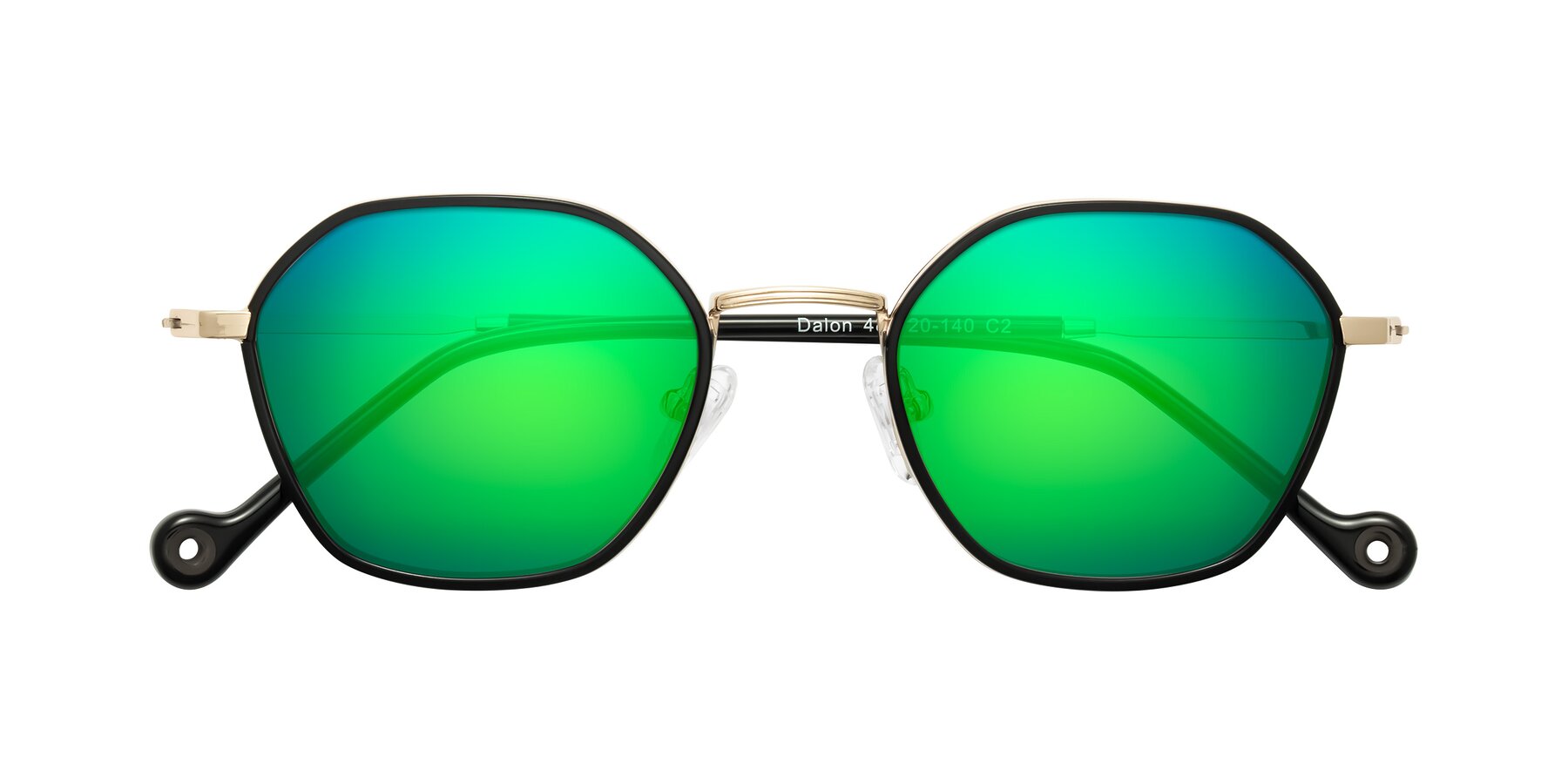Folded Front of Dalon in Black/Gold with Green Mirrored Lenses