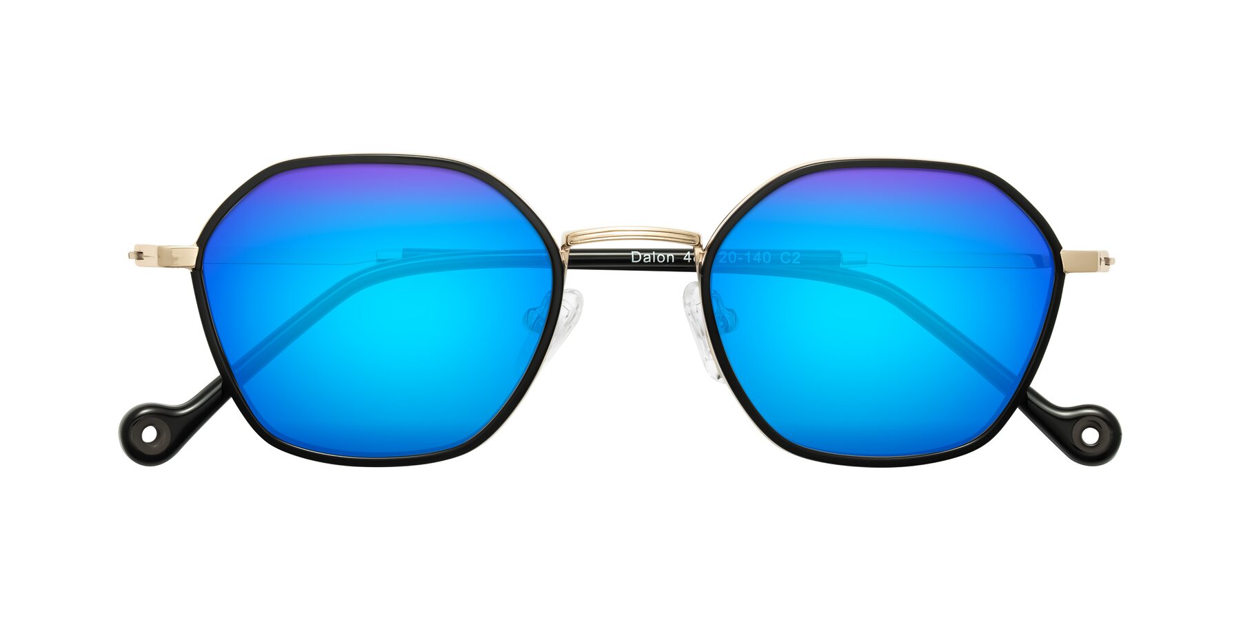 Folded Front of Dalon in Black/Gold with Blue Mirrored Lenses