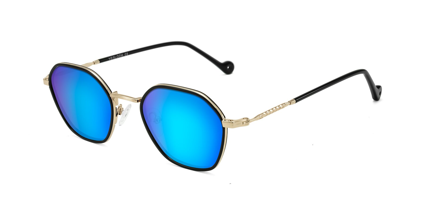 Angle of Dalon in Black/Gold with Blue Mirrored Lenses
