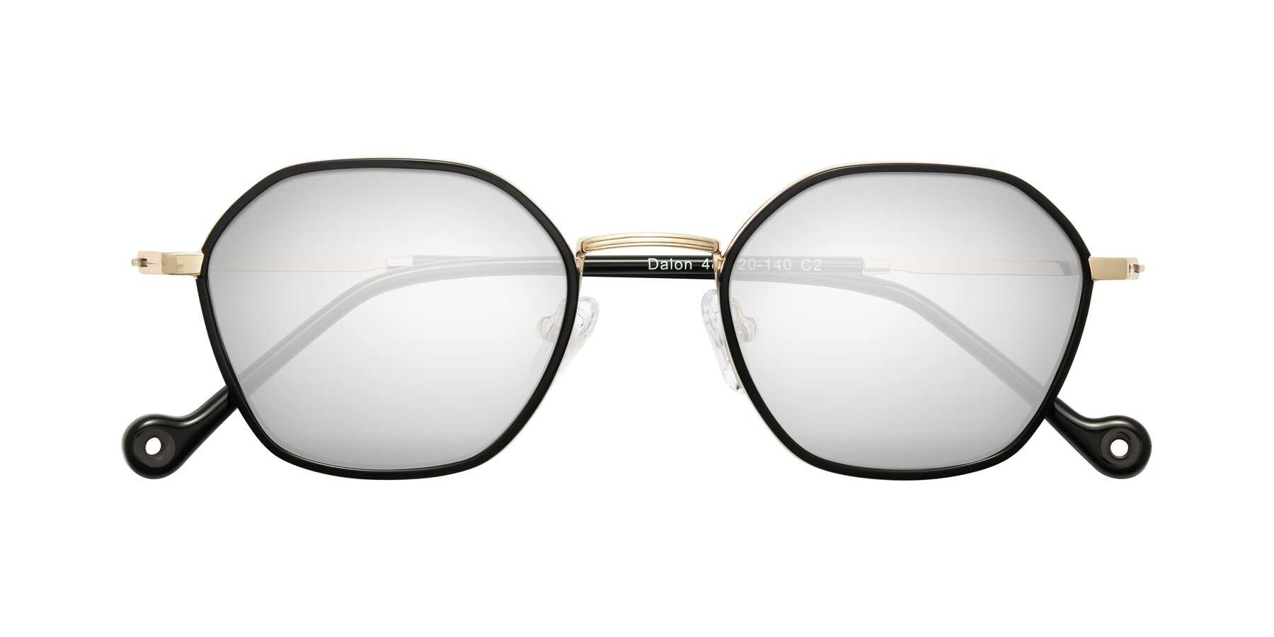 Folded Front of Dalon in Black/Gold with Silver Mirrored Lenses