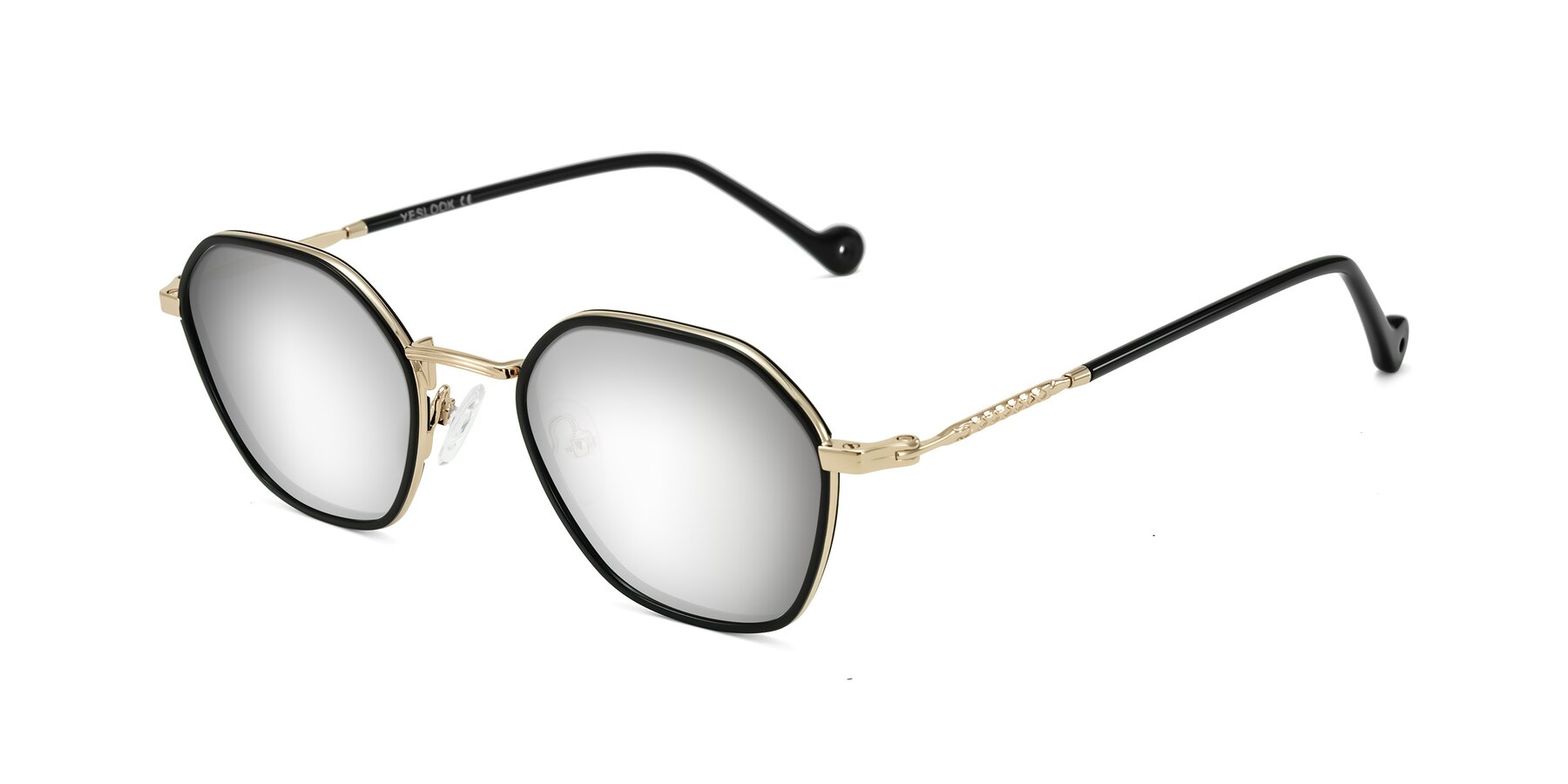 Angle of Dalon in Black/Gold with Silver Mirrored Lenses