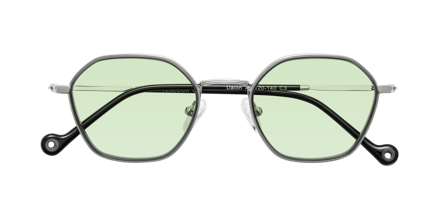 Folded Front of Dalon in Gray/Silver with Light Green Tinted Lenses