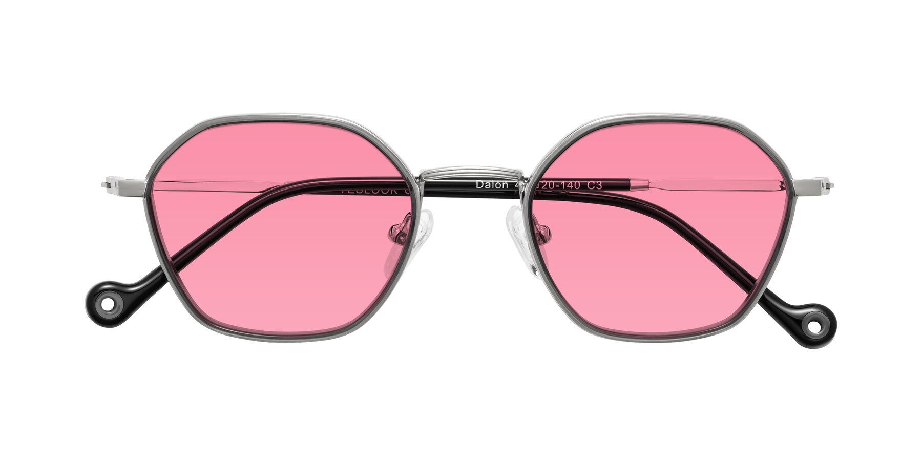 Folded Front of Dalon in Gray/Silver with Pink Tinted Lenses