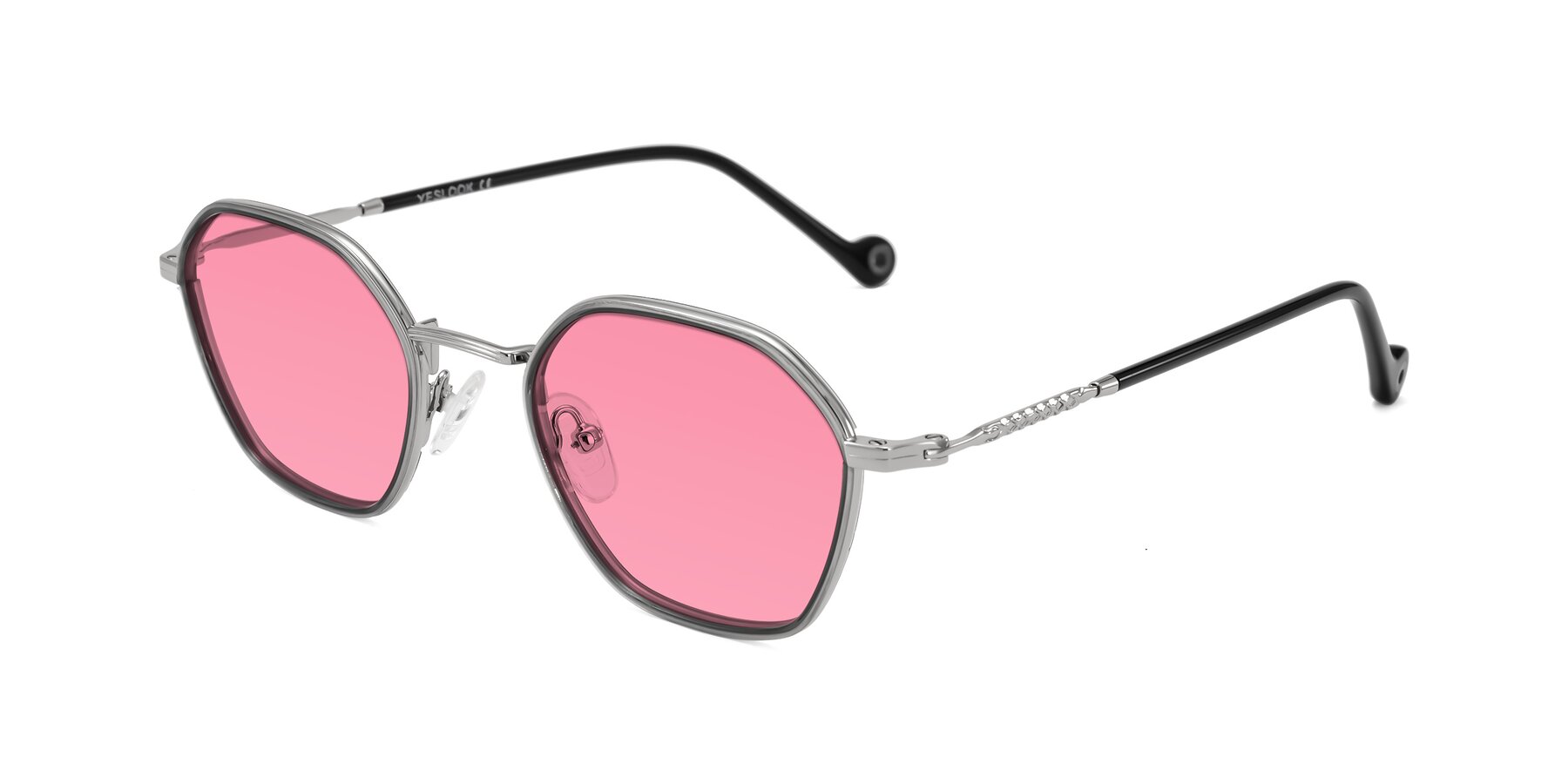 Angle of Dalon in Gray/Silver with Pink Tinted Lenses