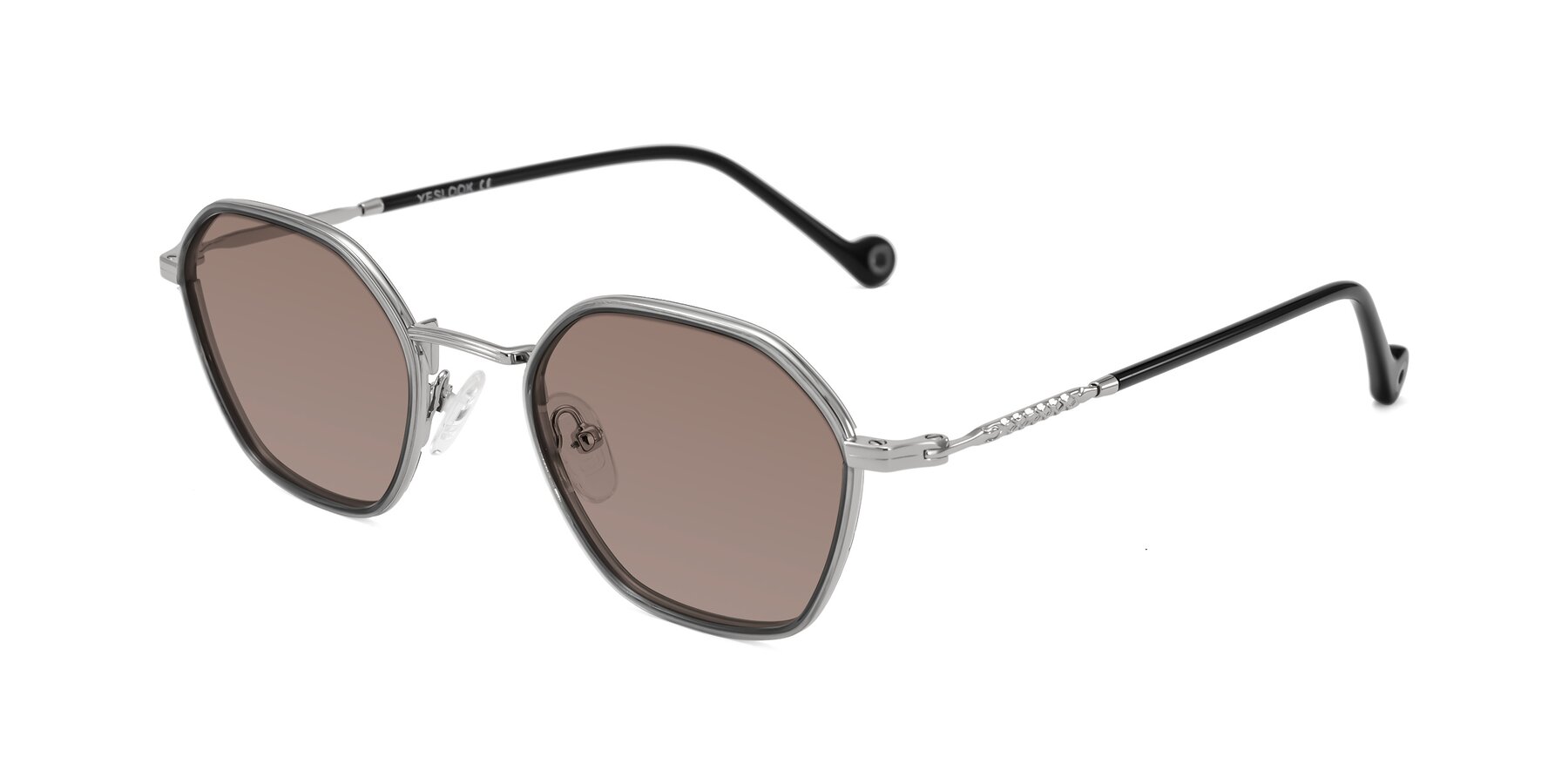 Angle of Dalon in Gray/Silver with Medium Brown Tinted Lenses
