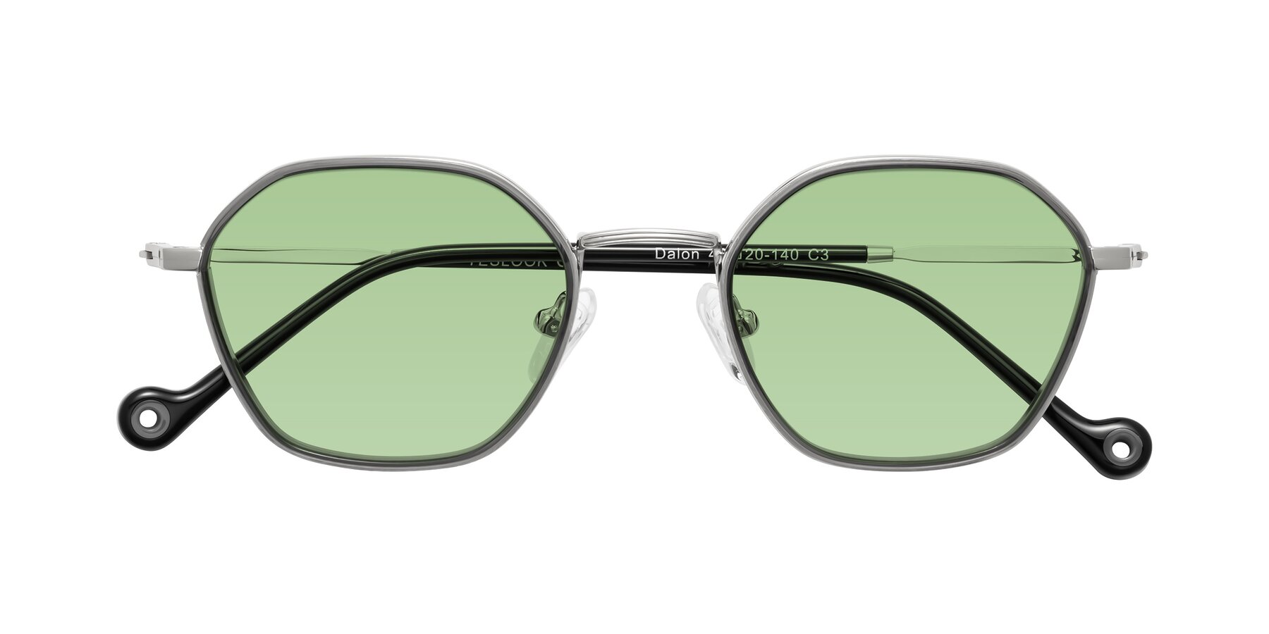 Folded Front of Dalon in Gray/Silver with Medium Green Tinted Lenses