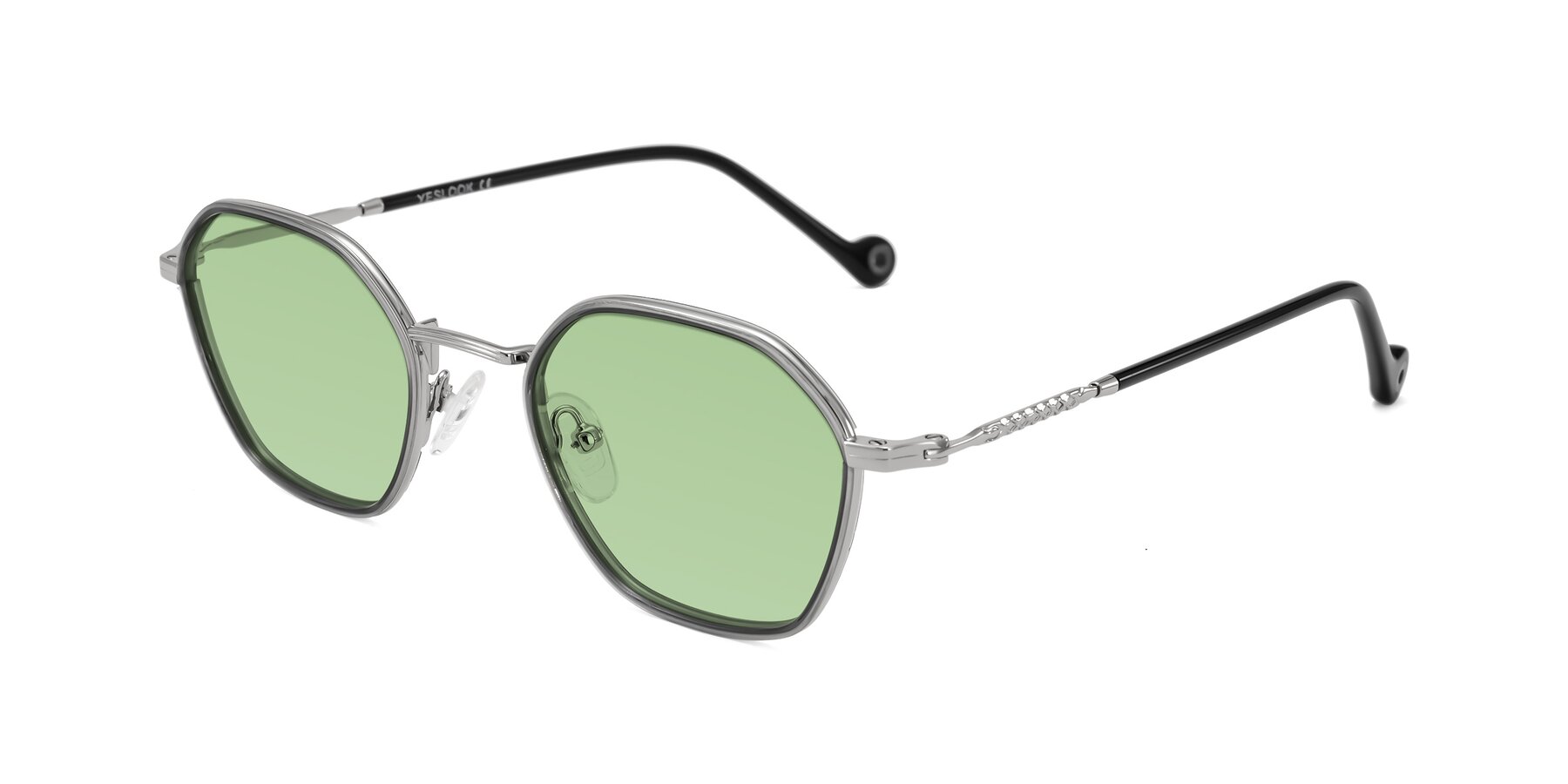 Angle of Dalon in Gray/Silver with Medium Green Tinted Lenses