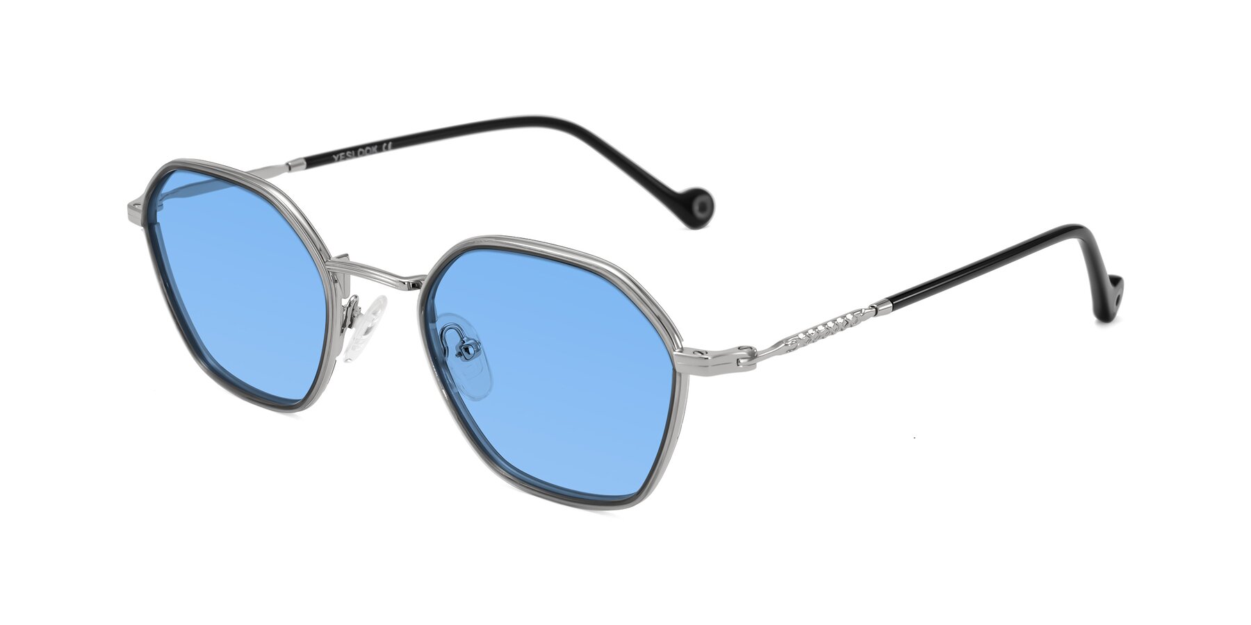 Angle of Dalon in Gray/Silver with Medium Blue Tinted Lenses