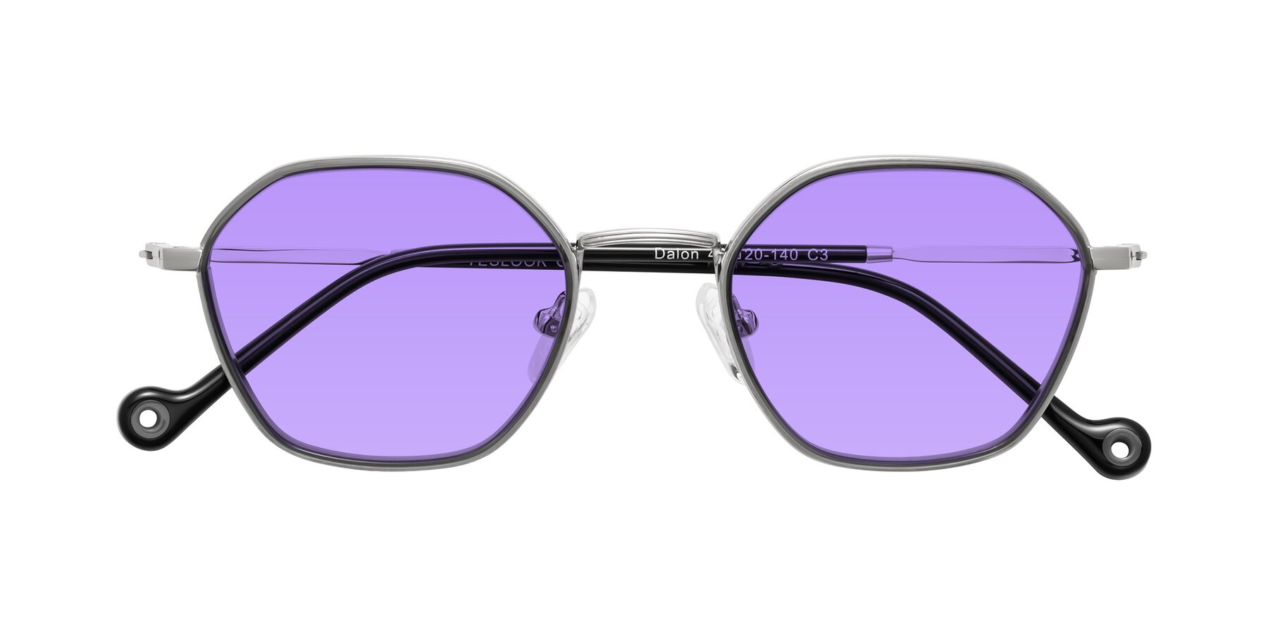 Folded Front of Dalon in Gray/Silver with Medium Purple Tinted Lenses