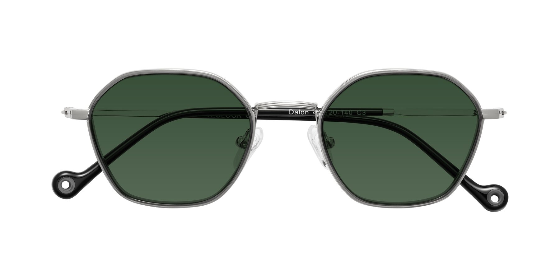 Folded Front of Dalon in Gray/Silver with Green Tinted Lenses