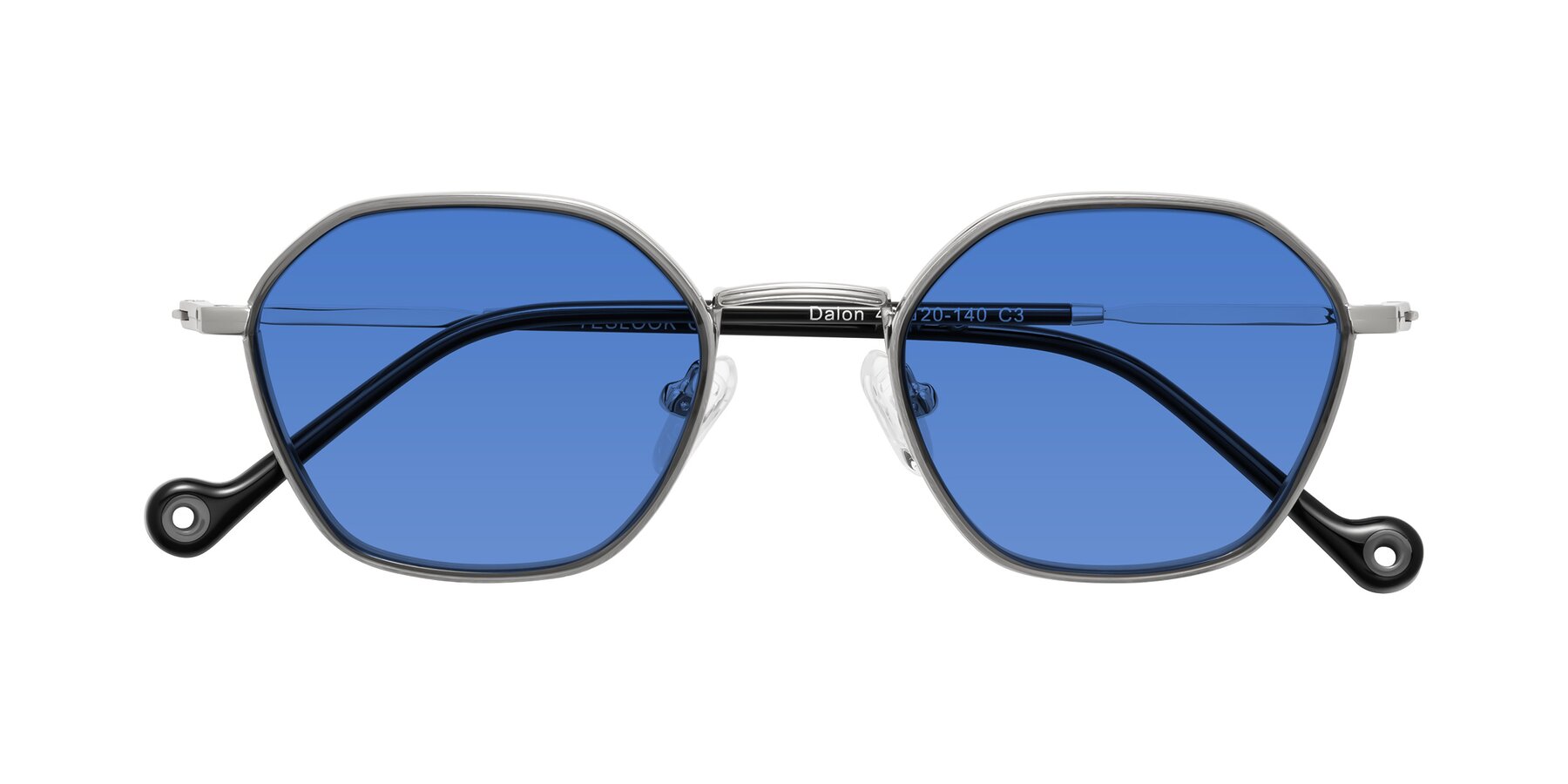 Folded Front of Dalon in Gray/Silver with Blue Tinted Lenses