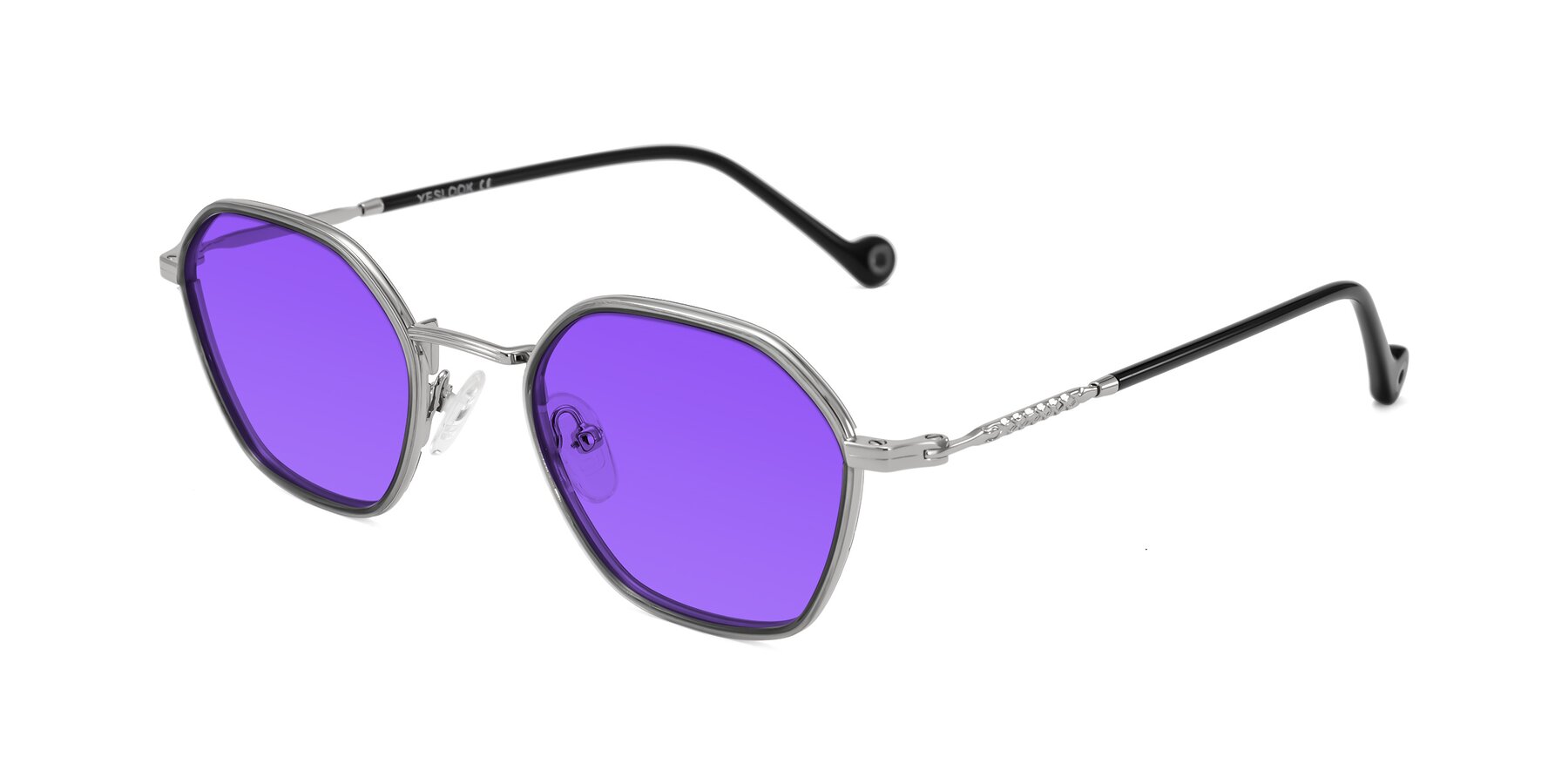 Angle of Dalon in Gray/Silver with Purple Tinted Lenses