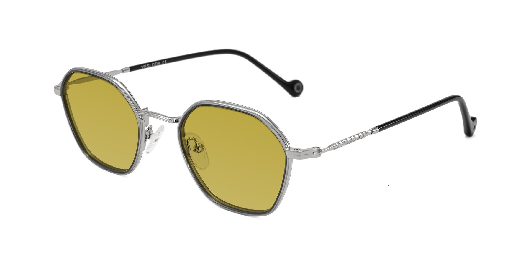 Angle of Dalon in Gray/Silver with Champagne Tinted Lenses