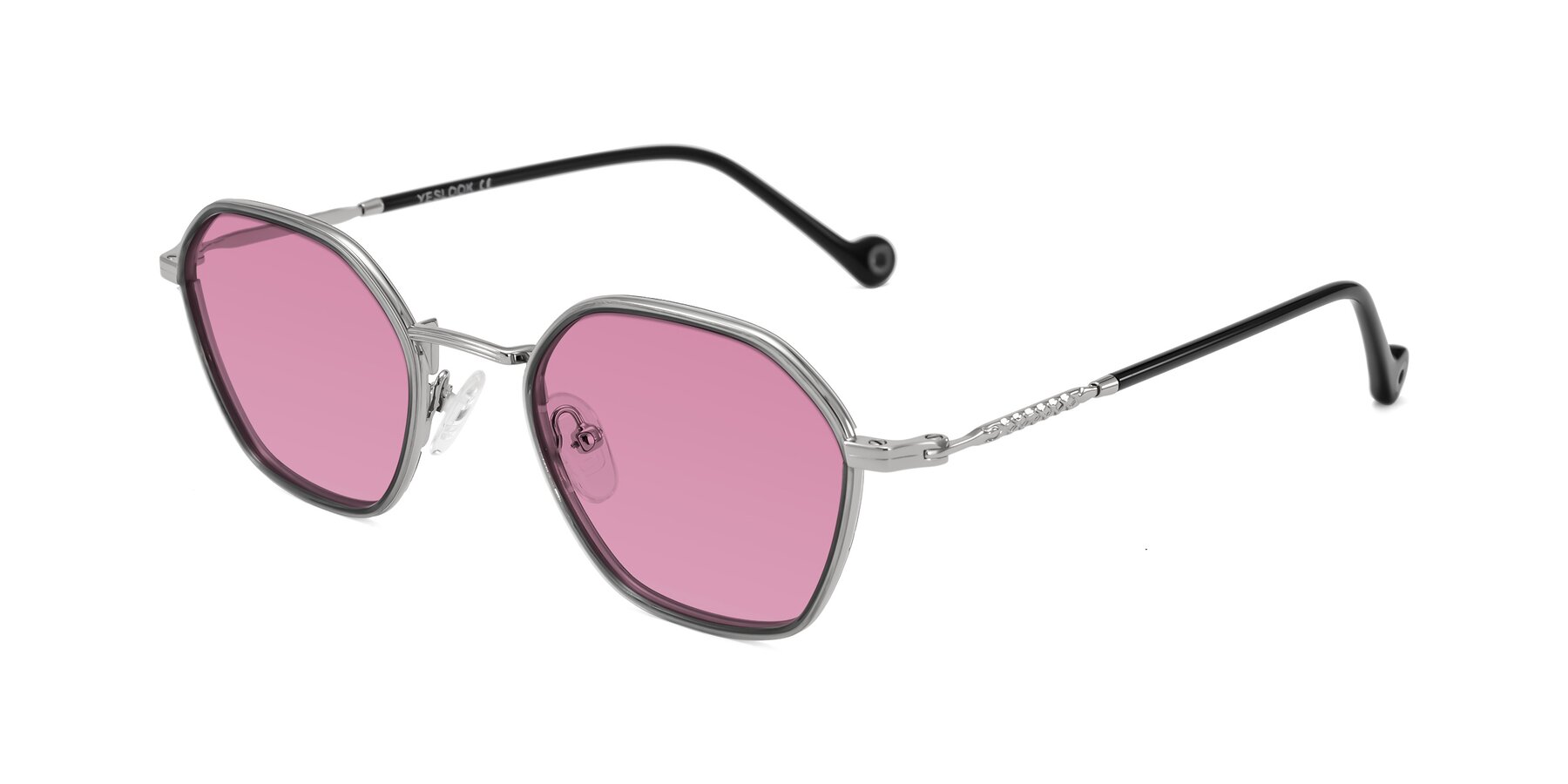 Angle of Dalon in Gray/Silver with Medium Wine Tinted Lenses