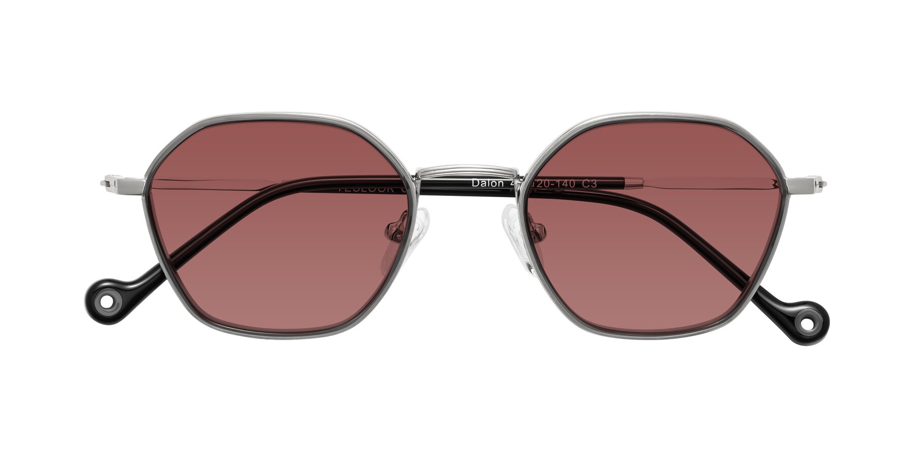 Folded Front of Dalon in Gray/Silver with Garnet Tinted Lenses