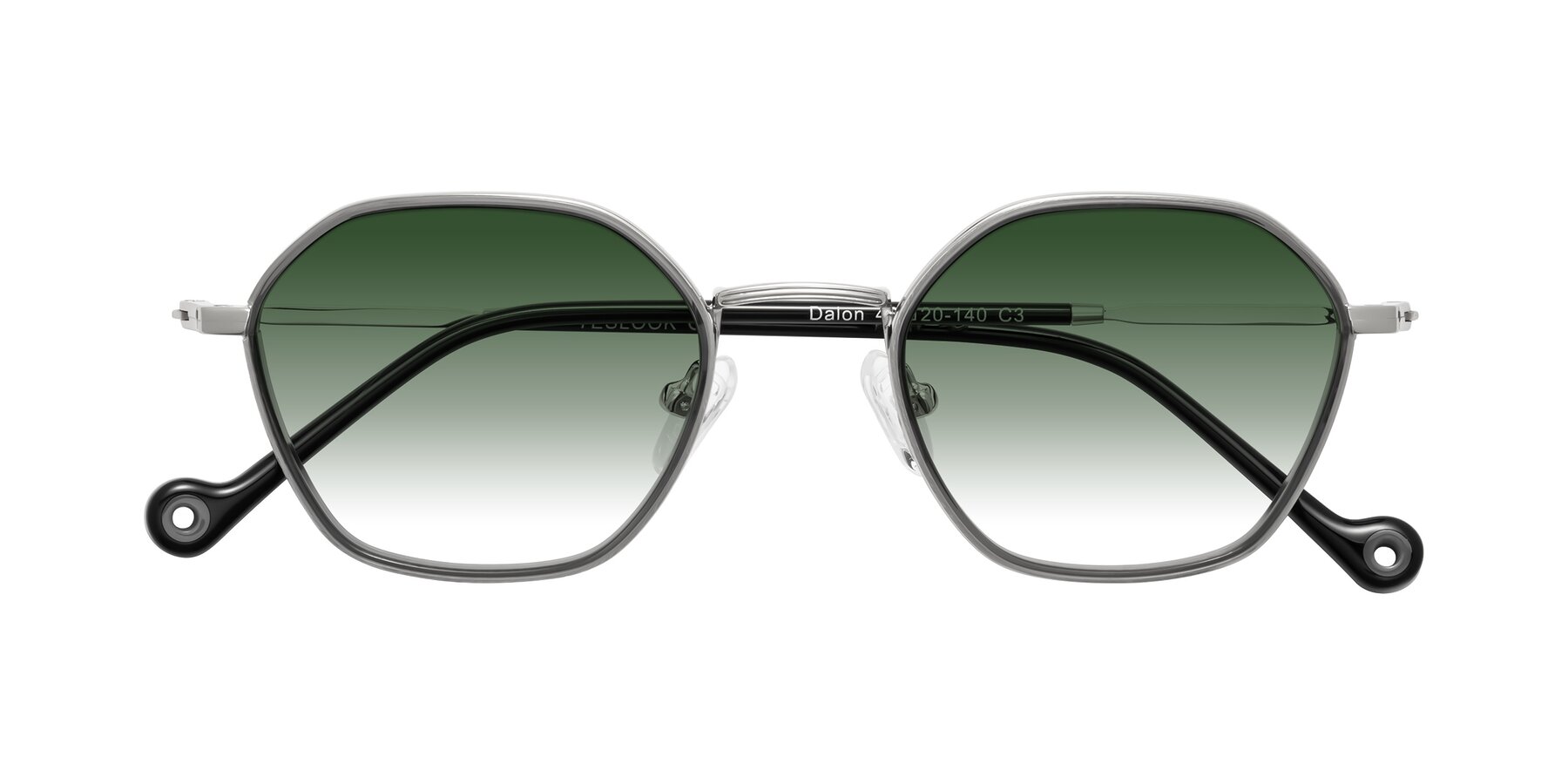 Folded Front of Dalon in Gray/Silver with Green Gradient Lenses