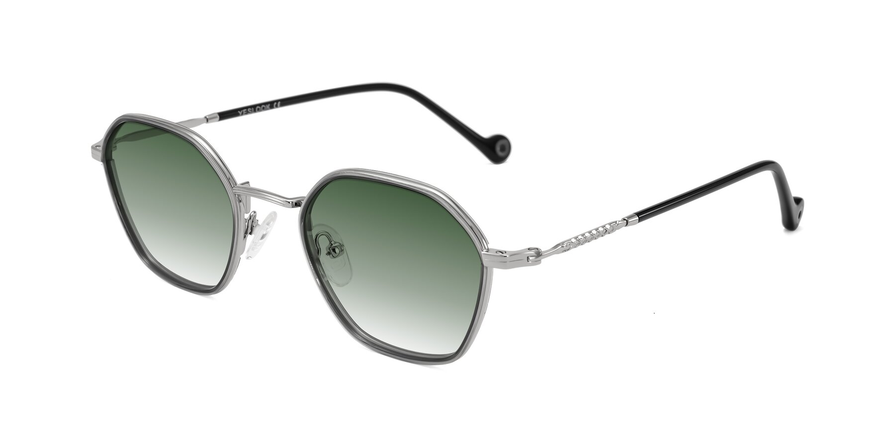 Angle of Dalon in Gray/Silver with Green Gradient Lenses
