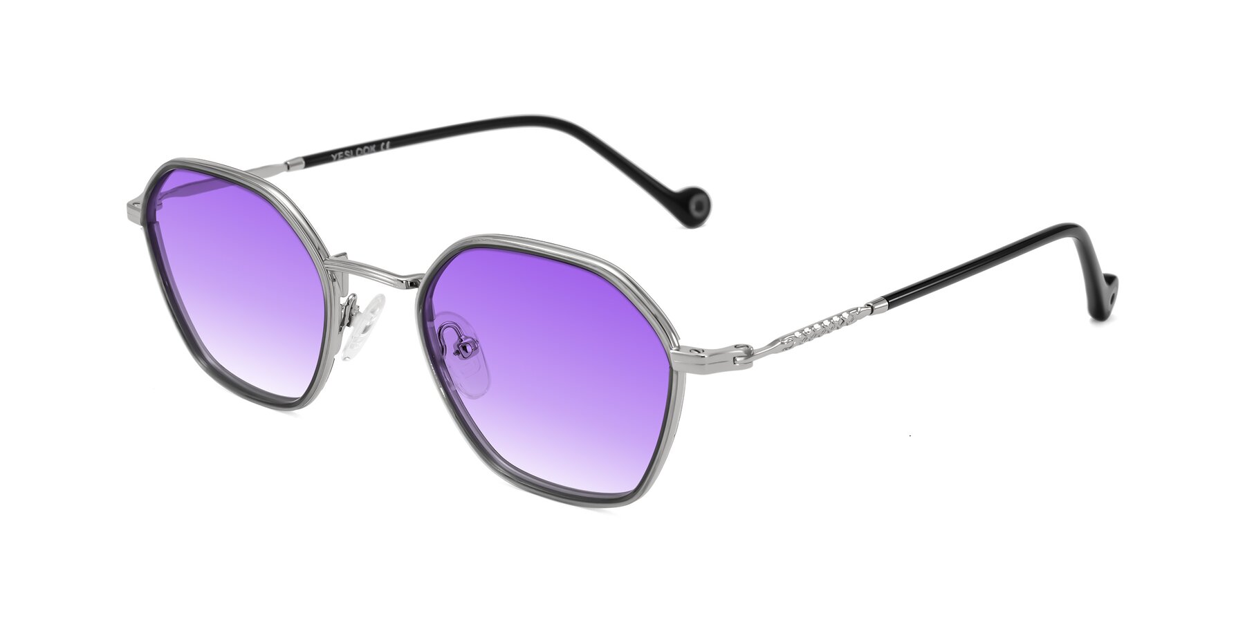 Angle of Dalon in Gray/Silver with Purple Gradient Lenses