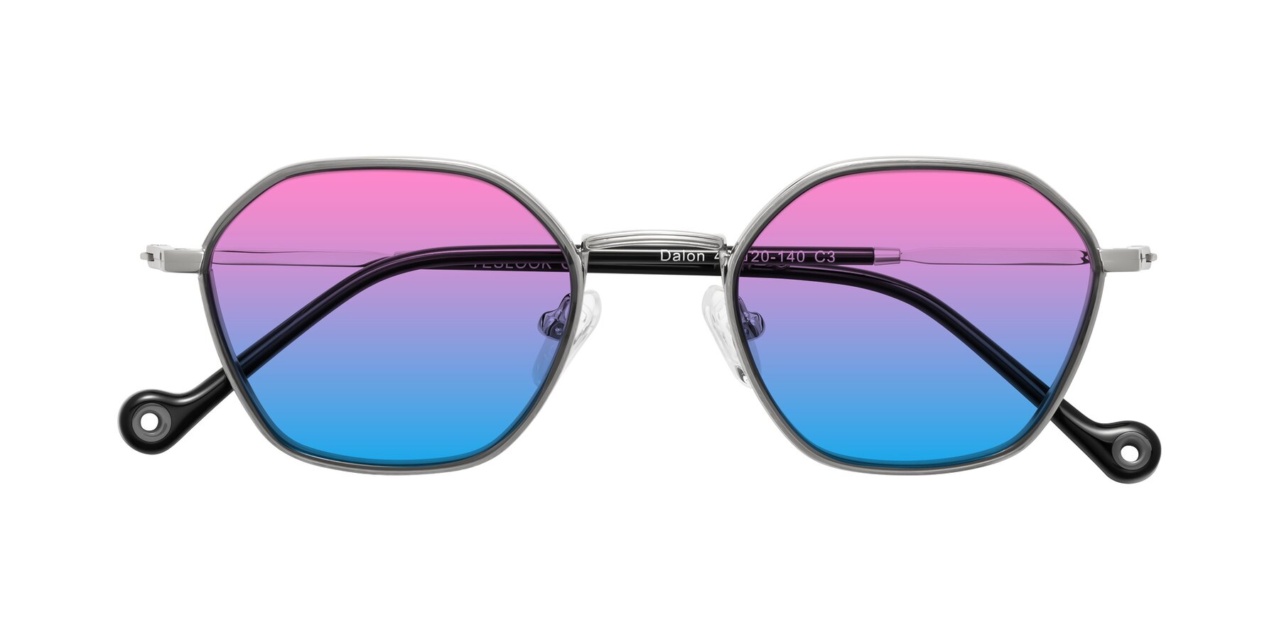 Folded Front of Dalon in Gray/Silver with Pink / Blue Gradient Lenses