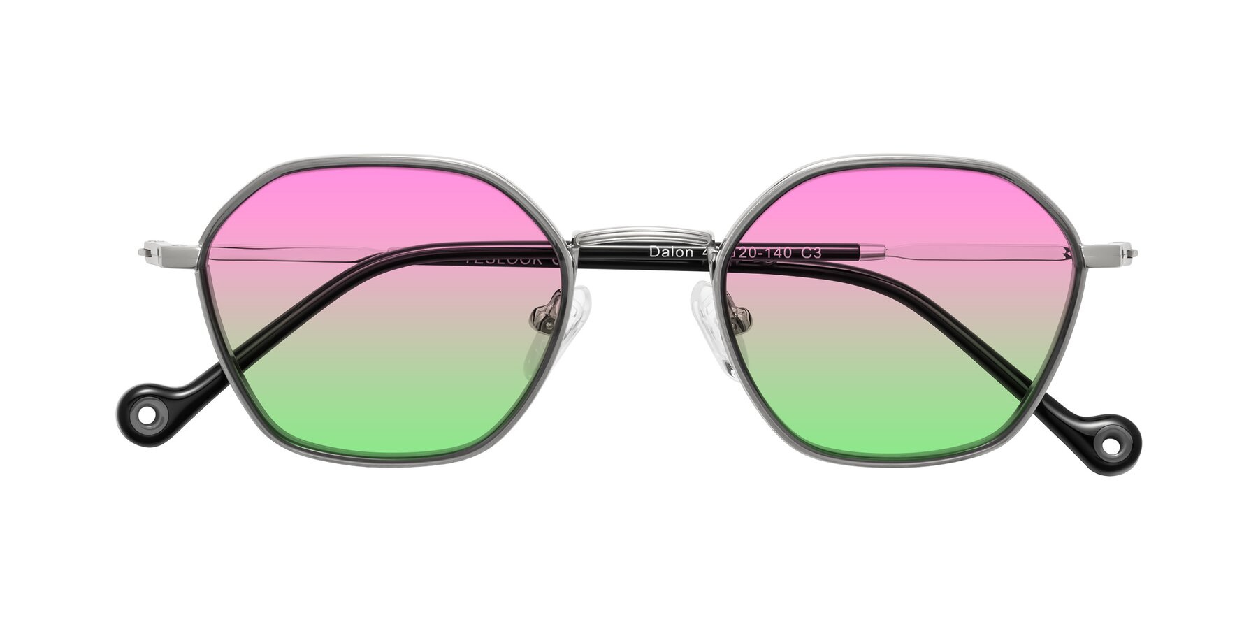 Folded Front of Dalon in Gray/Silver with Pink / Green Gradient Lenses