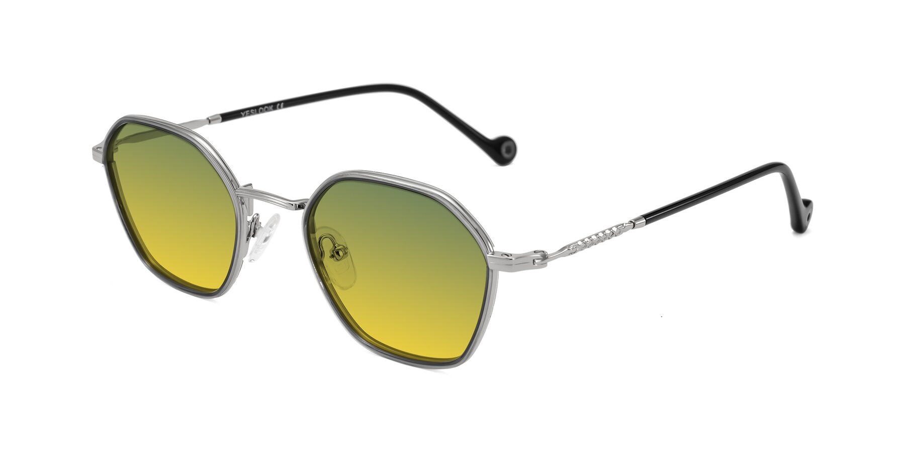 Angle of Dalon in Gray/Silver with Green / Yellow Gradient Lenses